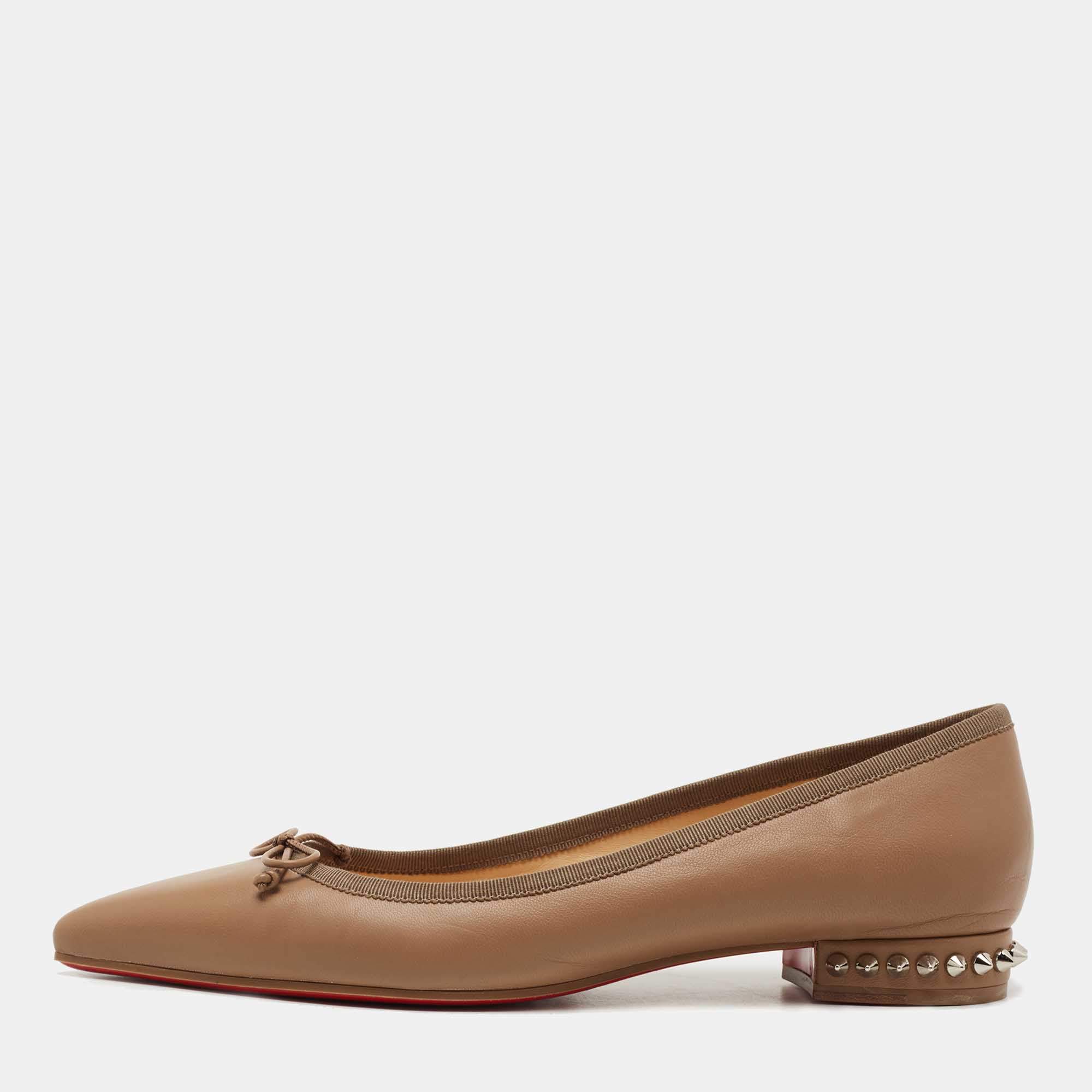 Pre Owned Christian Louboutin Brown Leather Solasofia Ballet Flats Size 38
