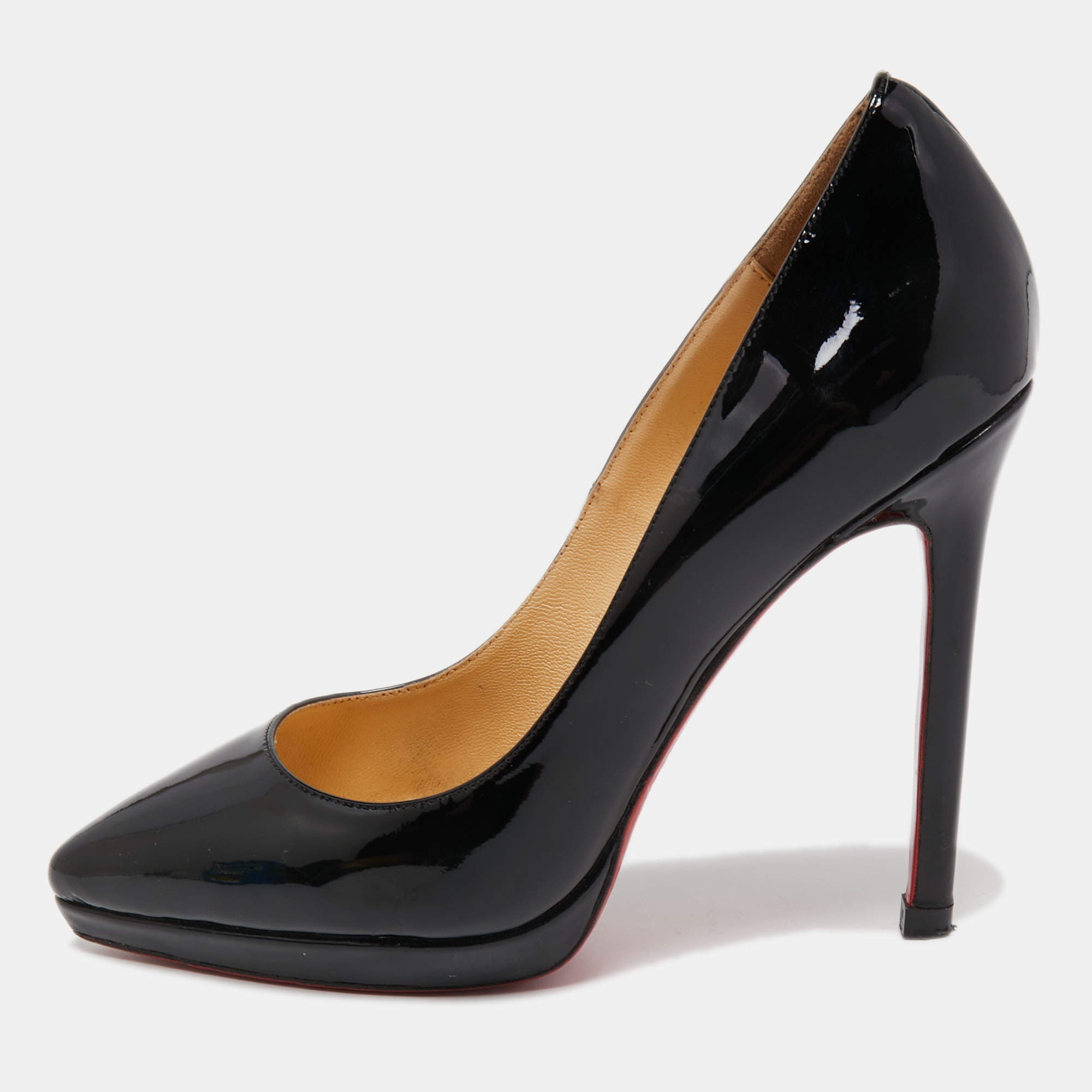 Christian Louboutin Black Patent Leather Pigalle Plato Pumps Size 38