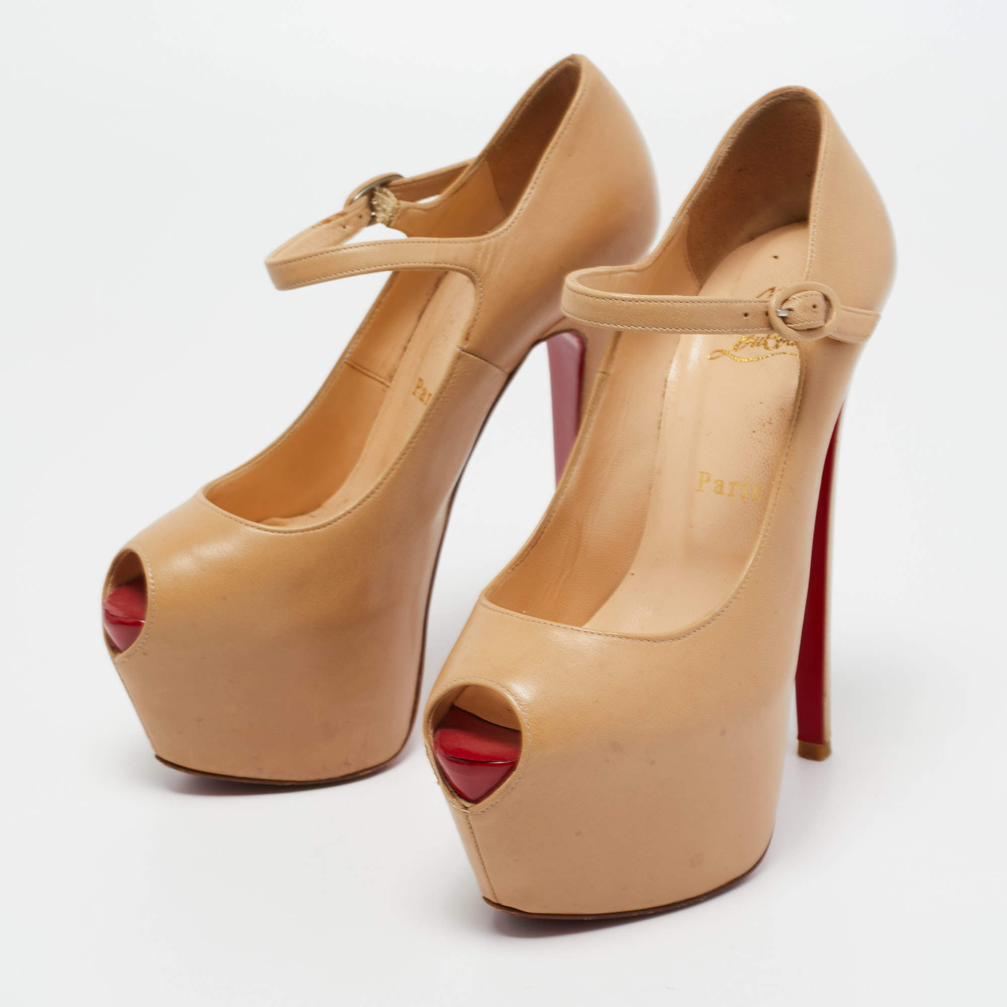 Christian Louboutin Heel Pumps Beige Lace Ribbon Size 36.5 ( US 6.5 )