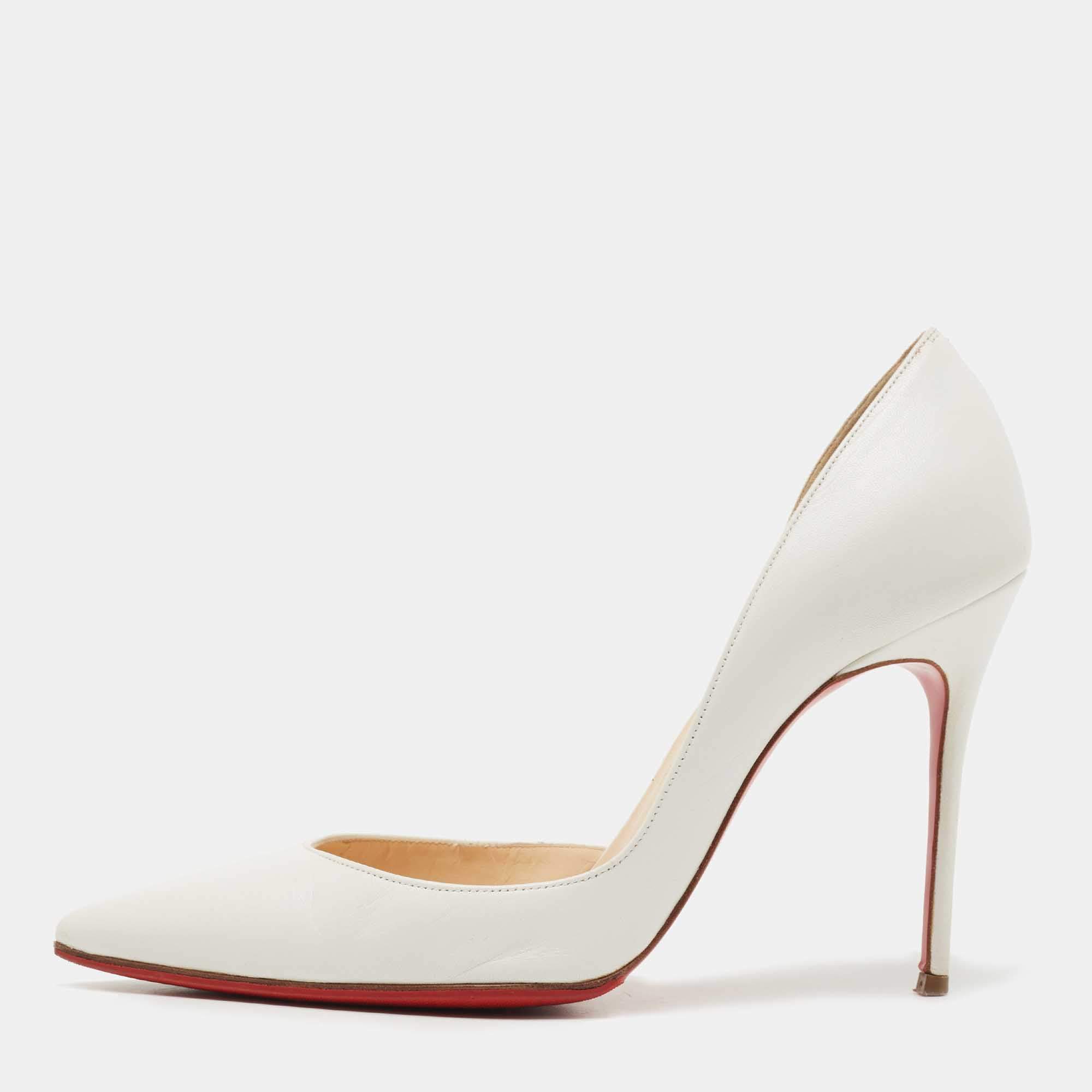Pre Owned Christian Louboutin White Leather Iriza Pumps Size 37