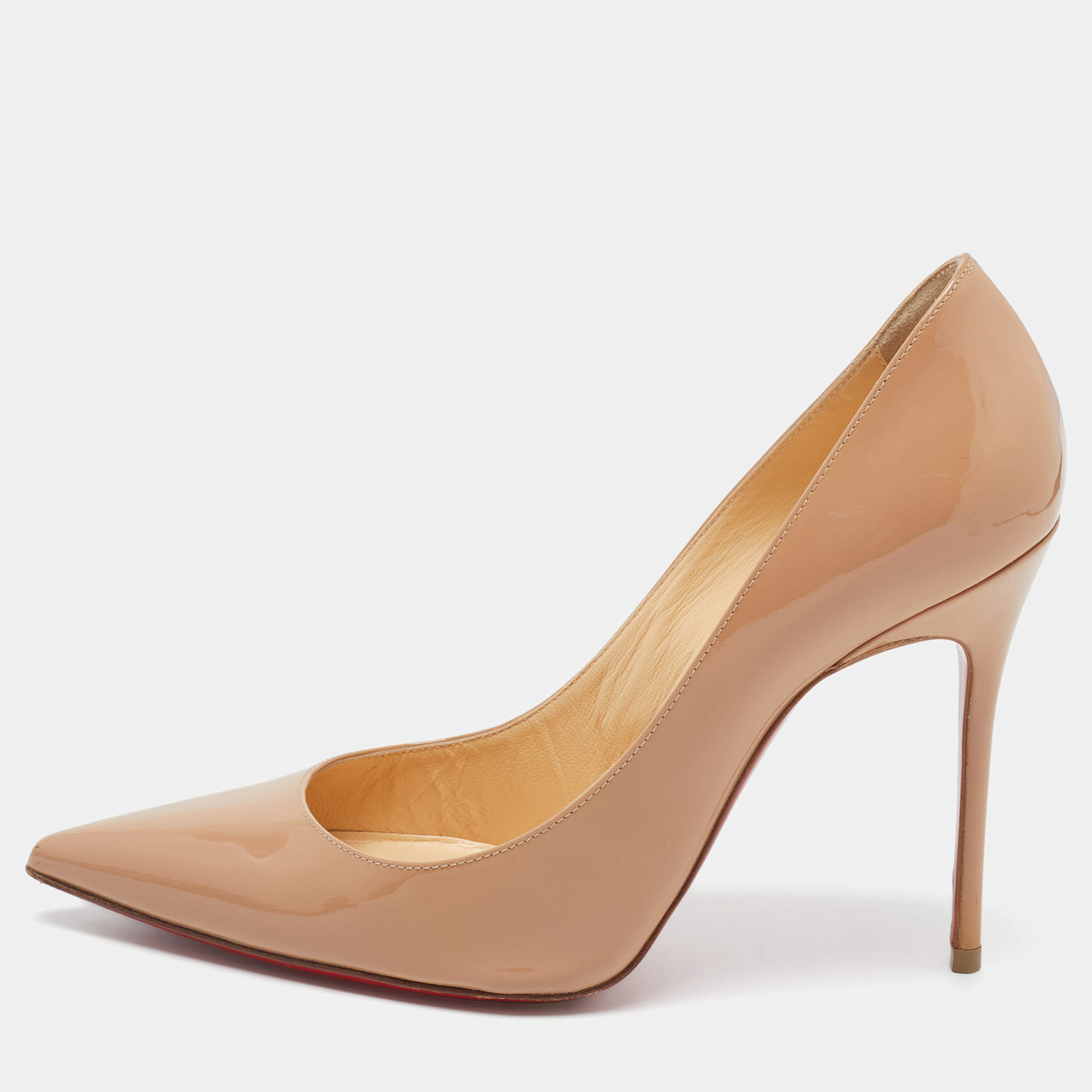 Pre Owned Christian Louboutin Beige Patent Leather Kate Pumps Size 37