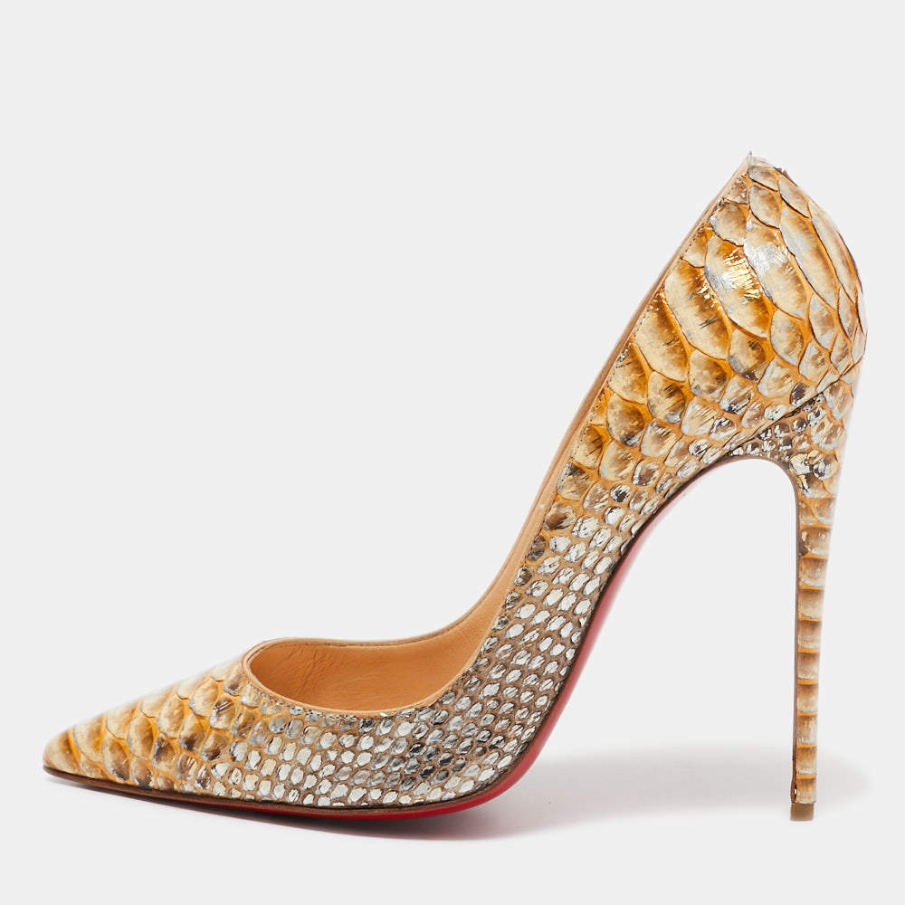 Pre Owned Christian Louboutin Gold Python Leather So Kate  Pumps Size 40