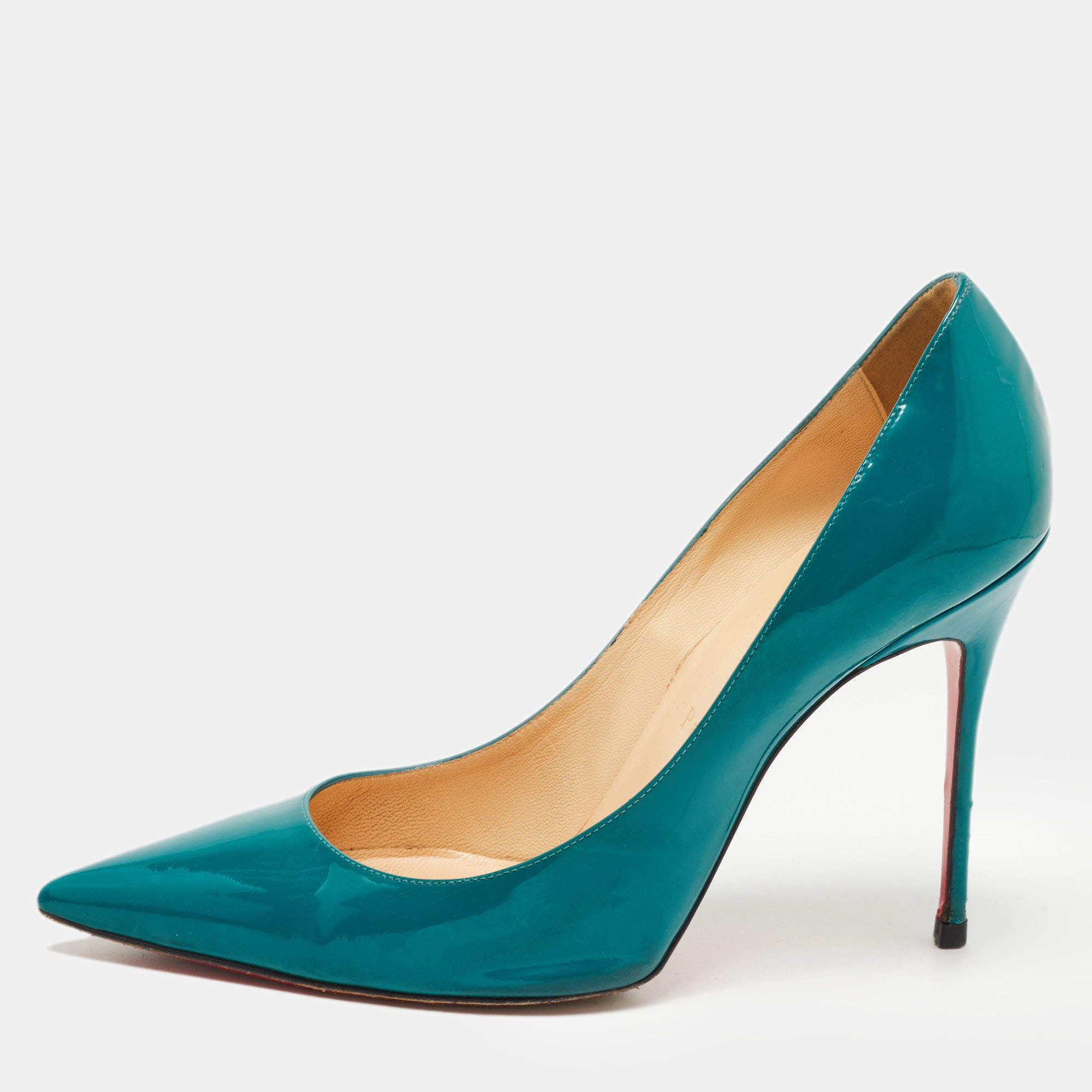 Pre Owned Christian Louboutin Green Patent Leather Kate Pumps Size 39