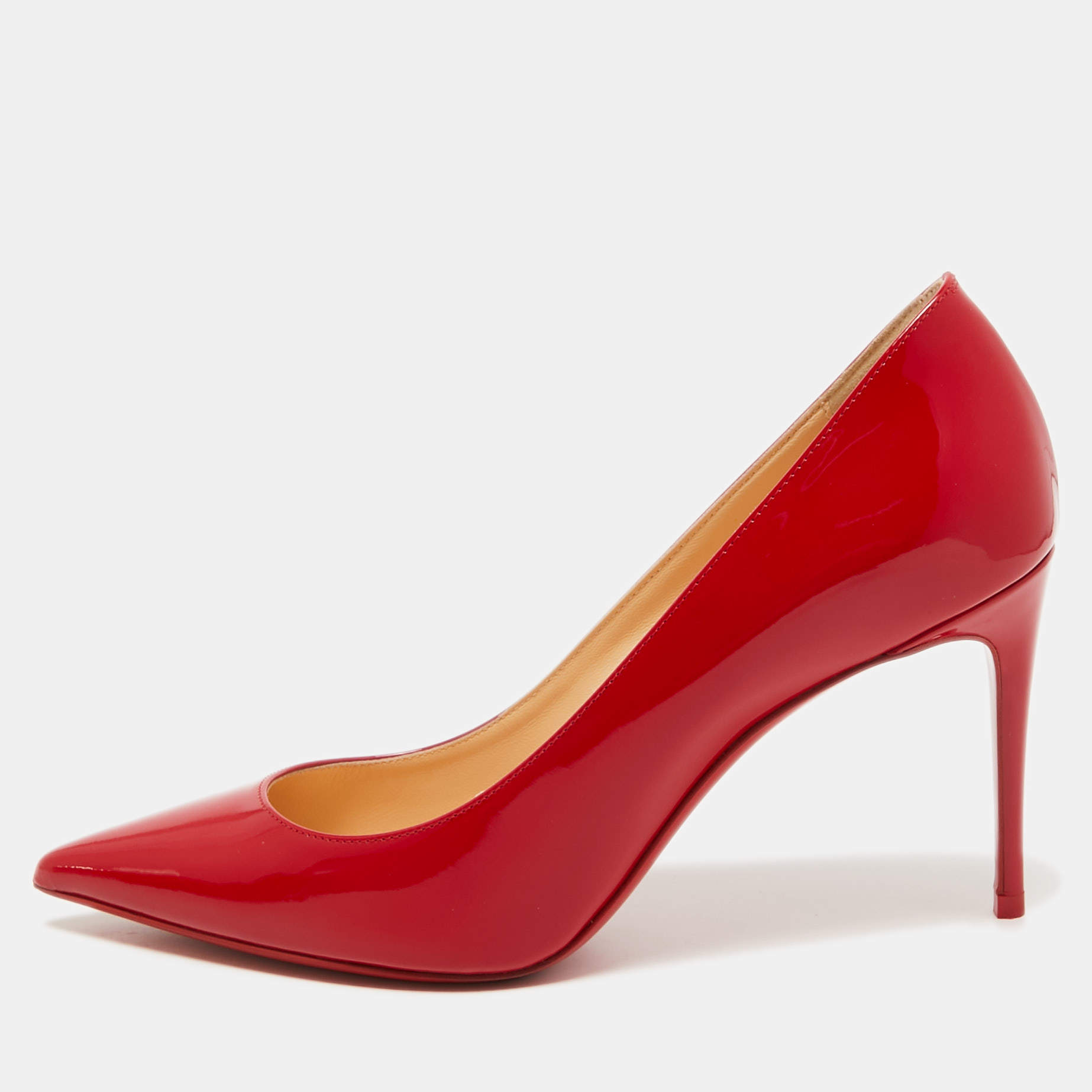 Pre Owned Christian Louboutin Red Patent Leather Kate Pumps Size 37