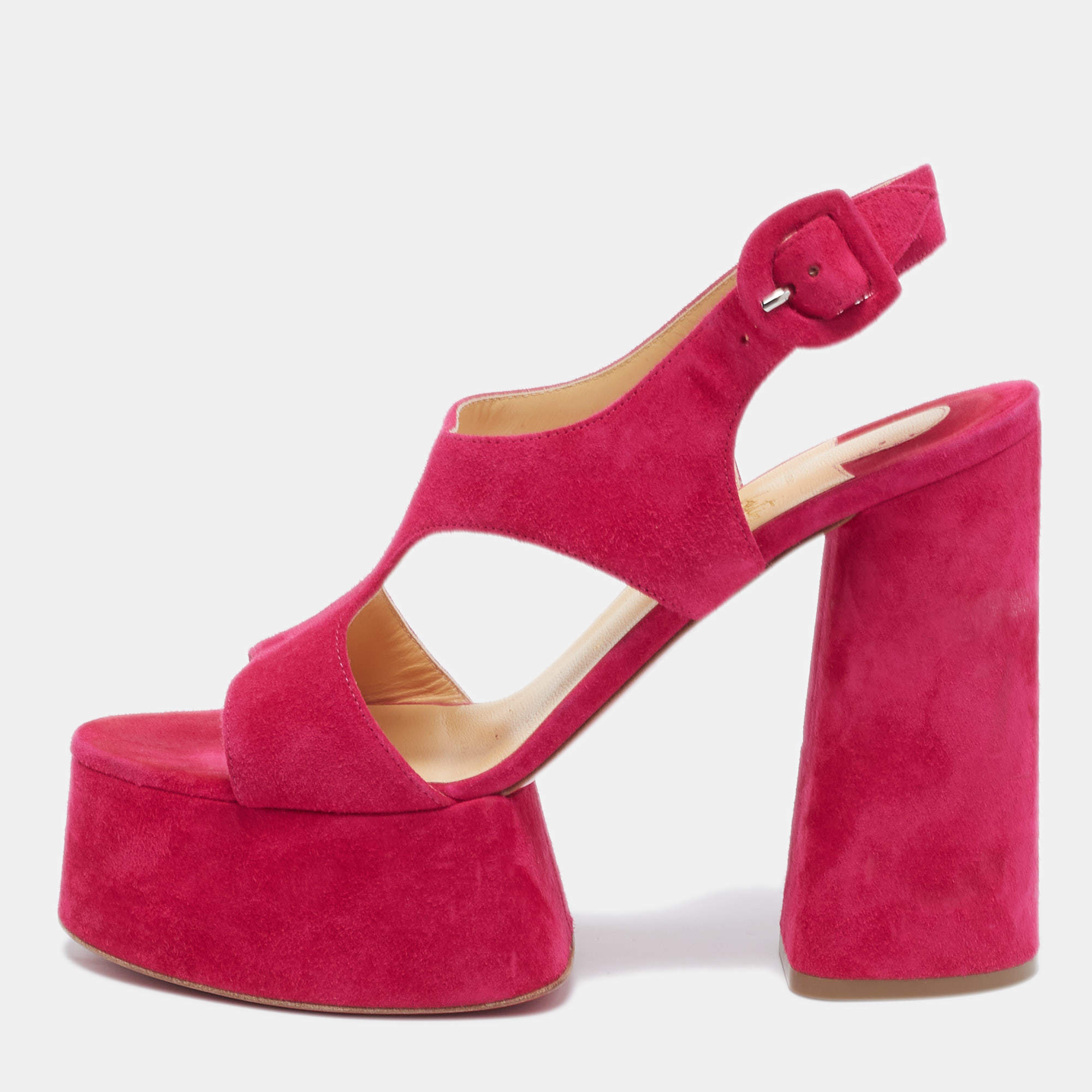 Christian Louboutin Hot Pink Suede Studded Patent