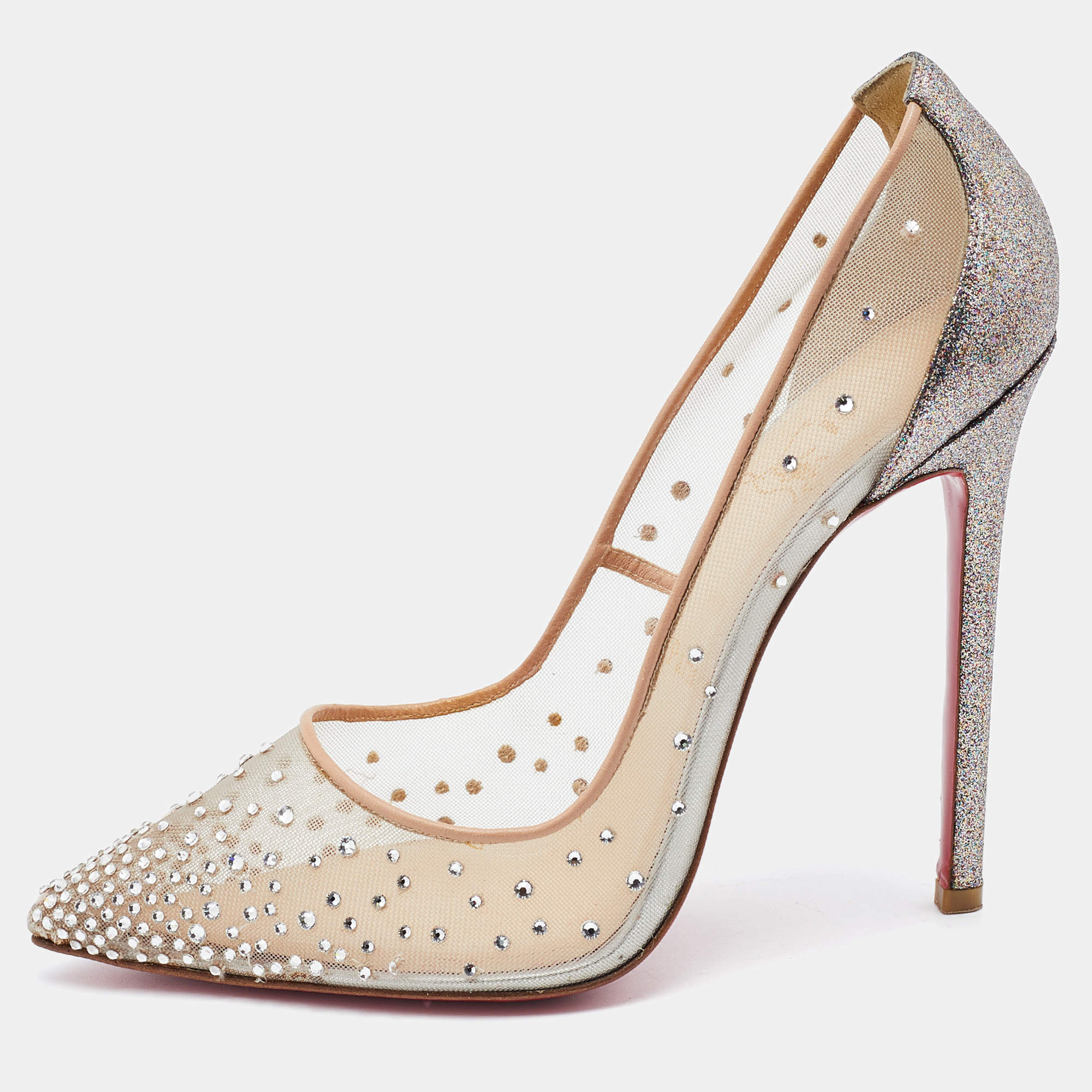 Christian Louboutin Beige Mesh and Leather Follies Strass Pumps Size 35  Christian Louboutin