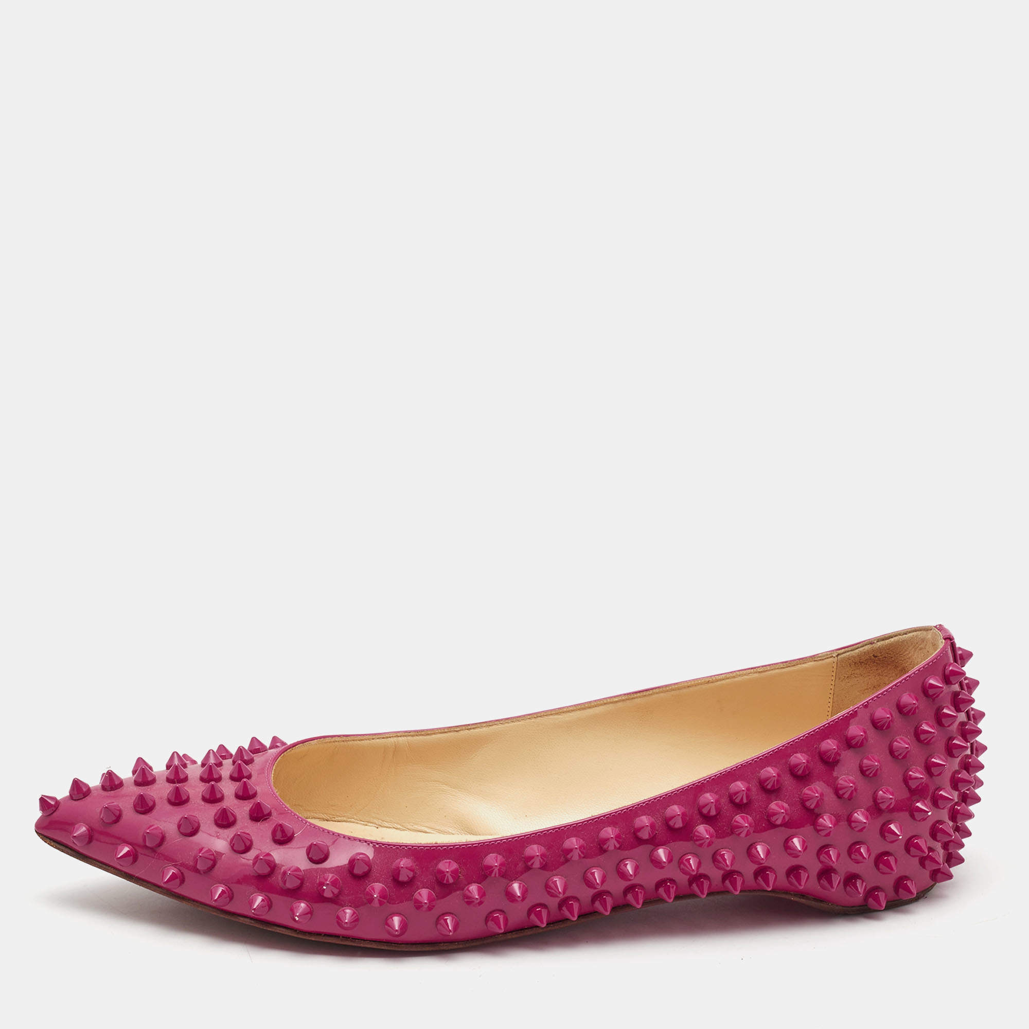Christian Louboutin Pink Patent Pigalle Spikes Ballet Flats Size Christian | TLC