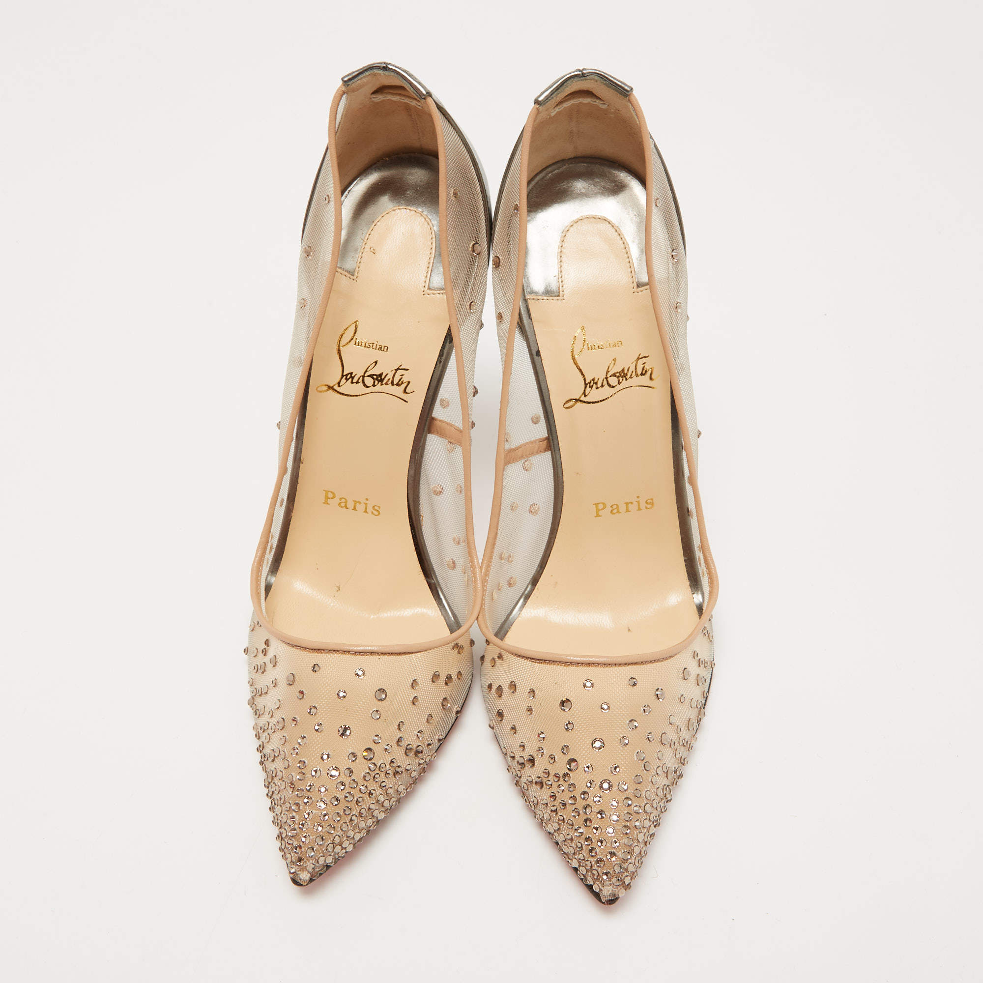 Christian Louboutin Beige Mesh and Leather Follies Strass Pumps Size 35