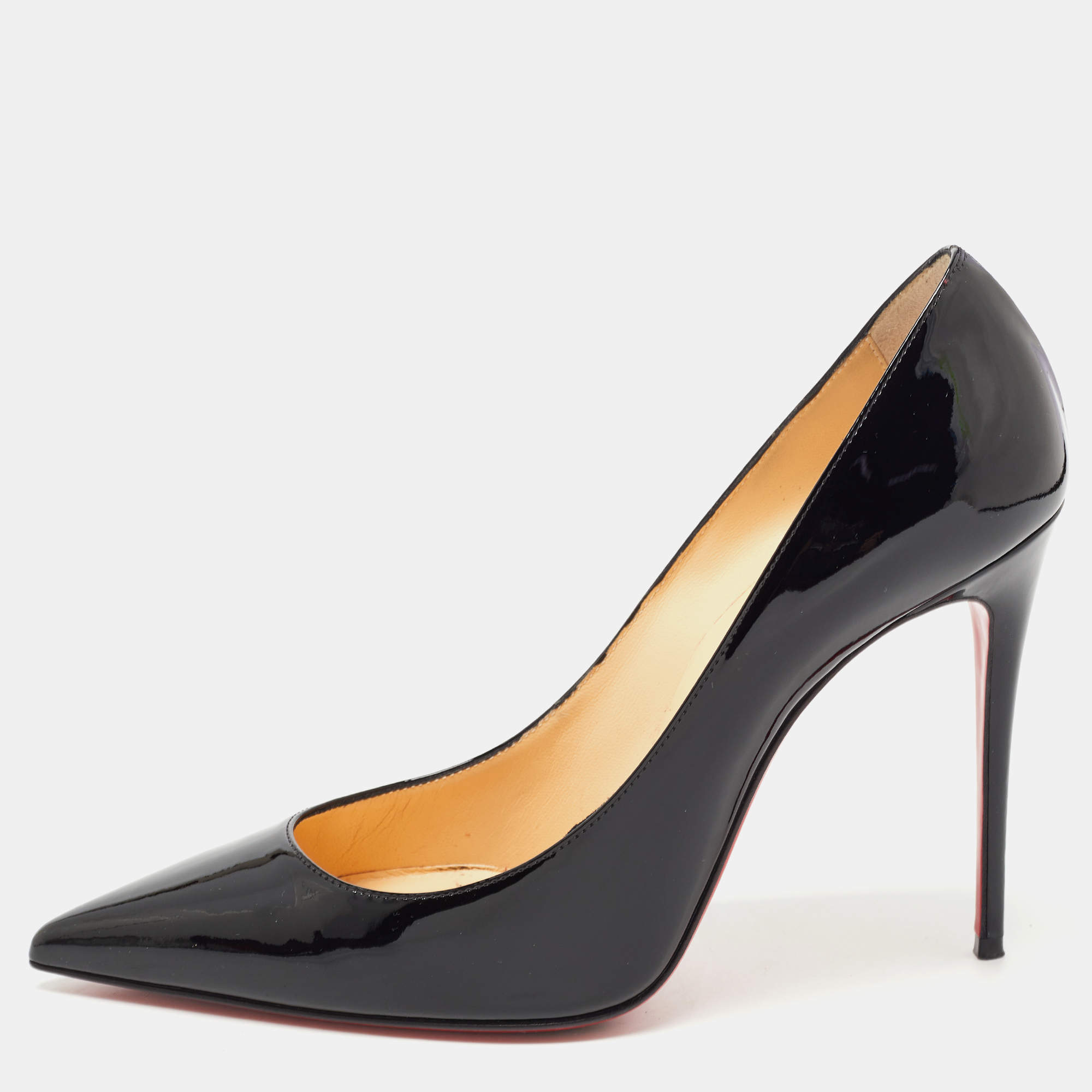 Pre Owned Christian Louboutin Black Patent Leather Kate Pumps Size 38.5