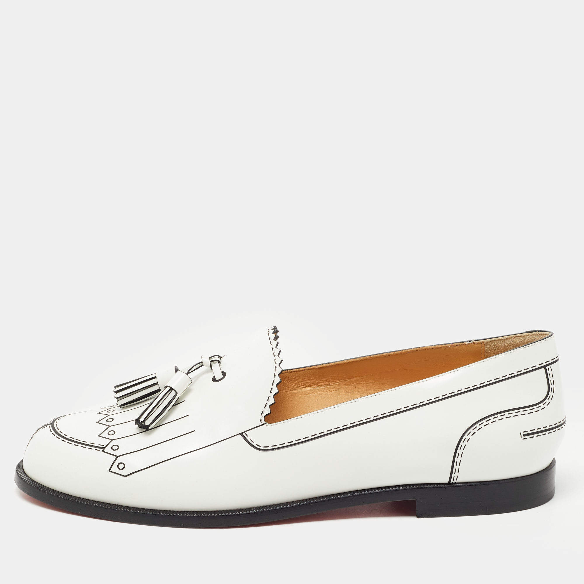 Mission Modtagelig for Industriel Christian Louboutin White/Black Leather Trompinetta Loafers Size 38.5 Christian  Louboutin | TLC