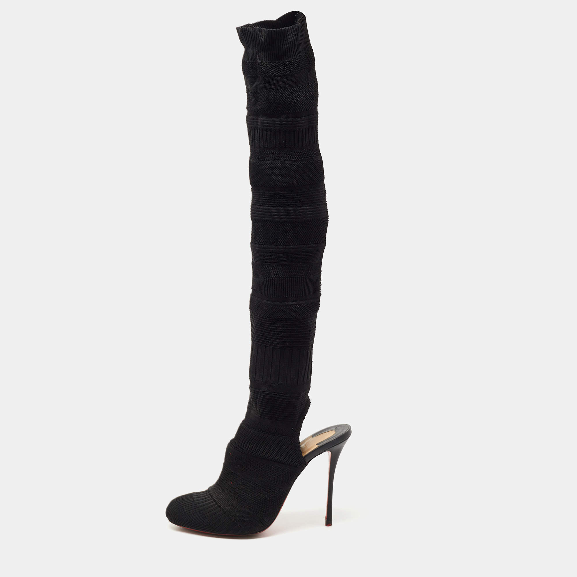 Louboutin Black Knit Fabric Sock Thigh Boots Size 41 Christian Louboutin | TLC
