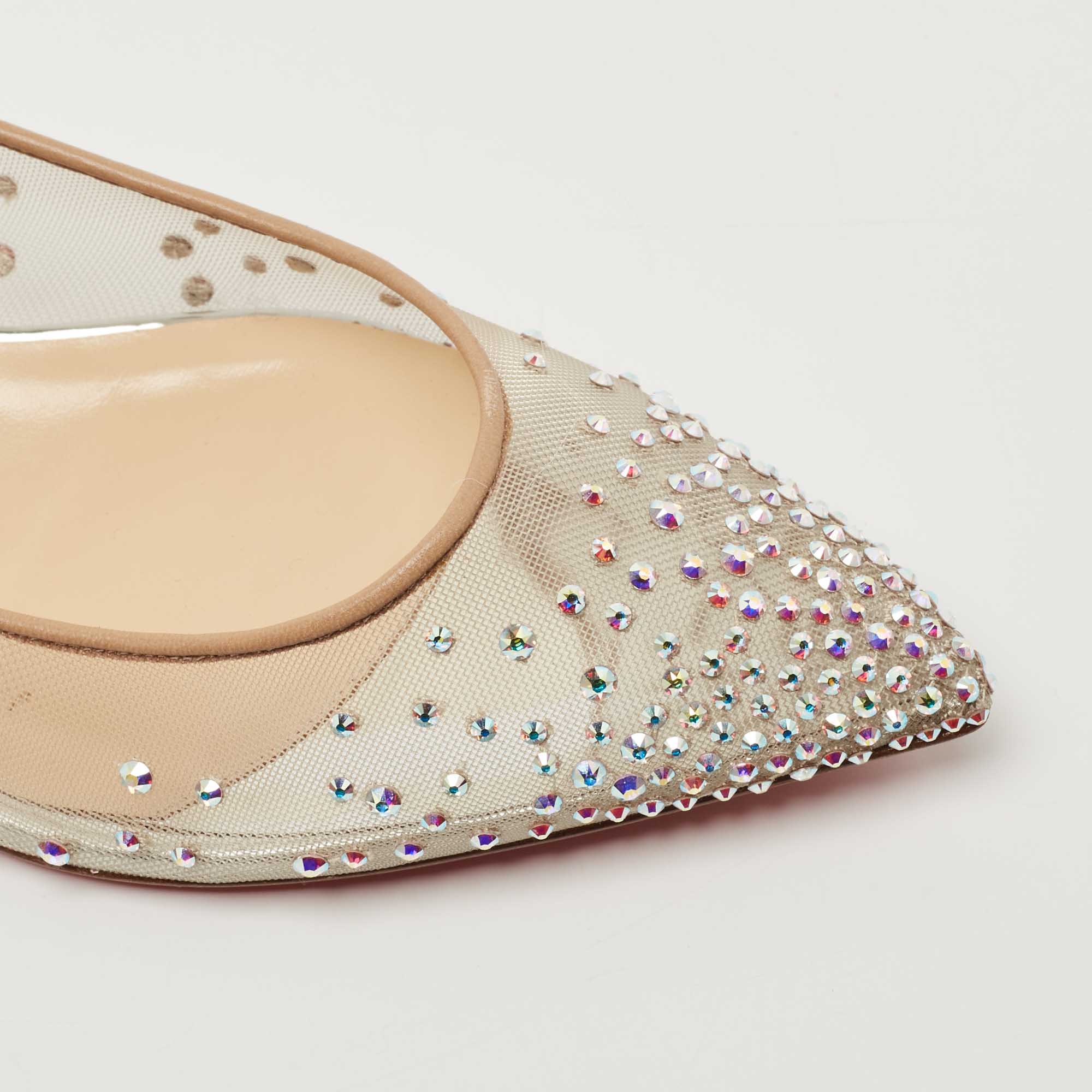 Christian Louboutin Metallic Glitter and Leather Follies Strass Ballet Flats Size 36.5