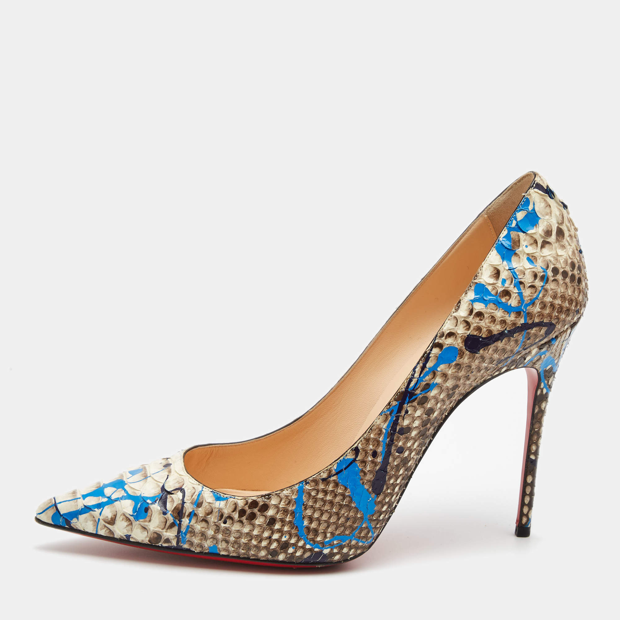 Pre Owned Christian Louboutin Brown/Beige Python Paint Splatter So Kate Pumps Size 41