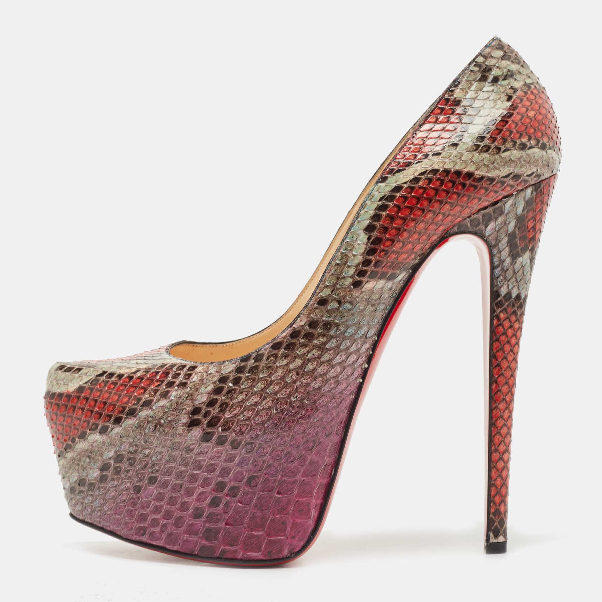 Pre Owned Christian Louboutin Multicolor Python Daffodile Pumps Size 41