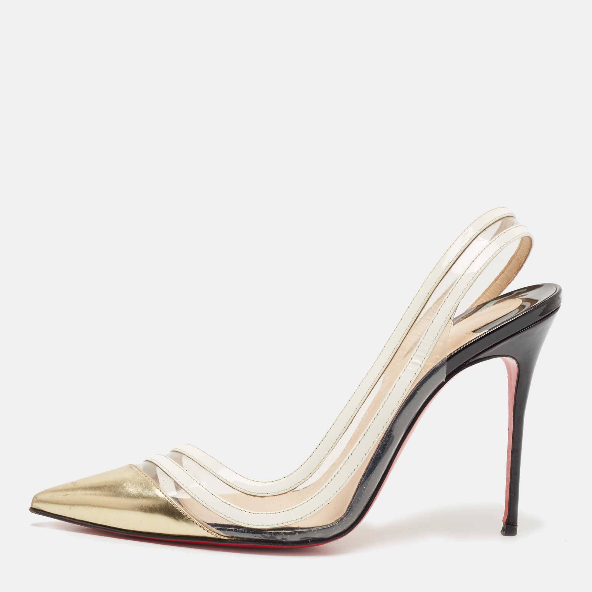 Pre Owned Christian Louboutin Tricolor Leather and PVC Paralili Pumps Size 41