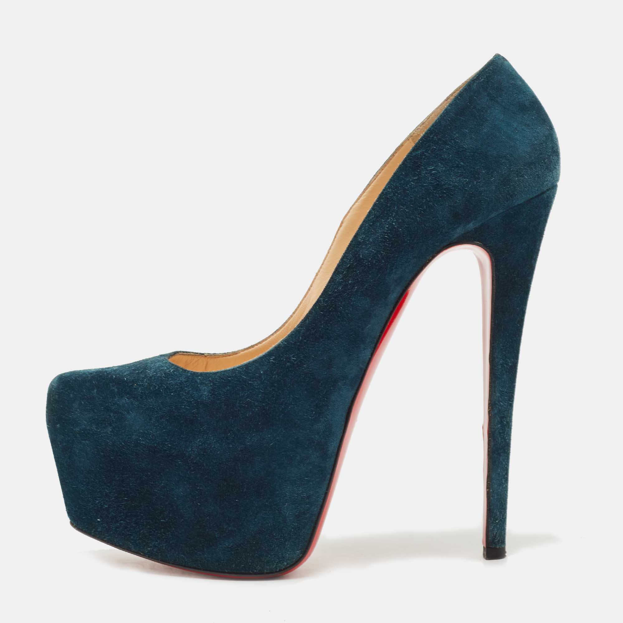 Pre Owned Christian Louboutin Teal Suede Daffodile Pumps Size 41