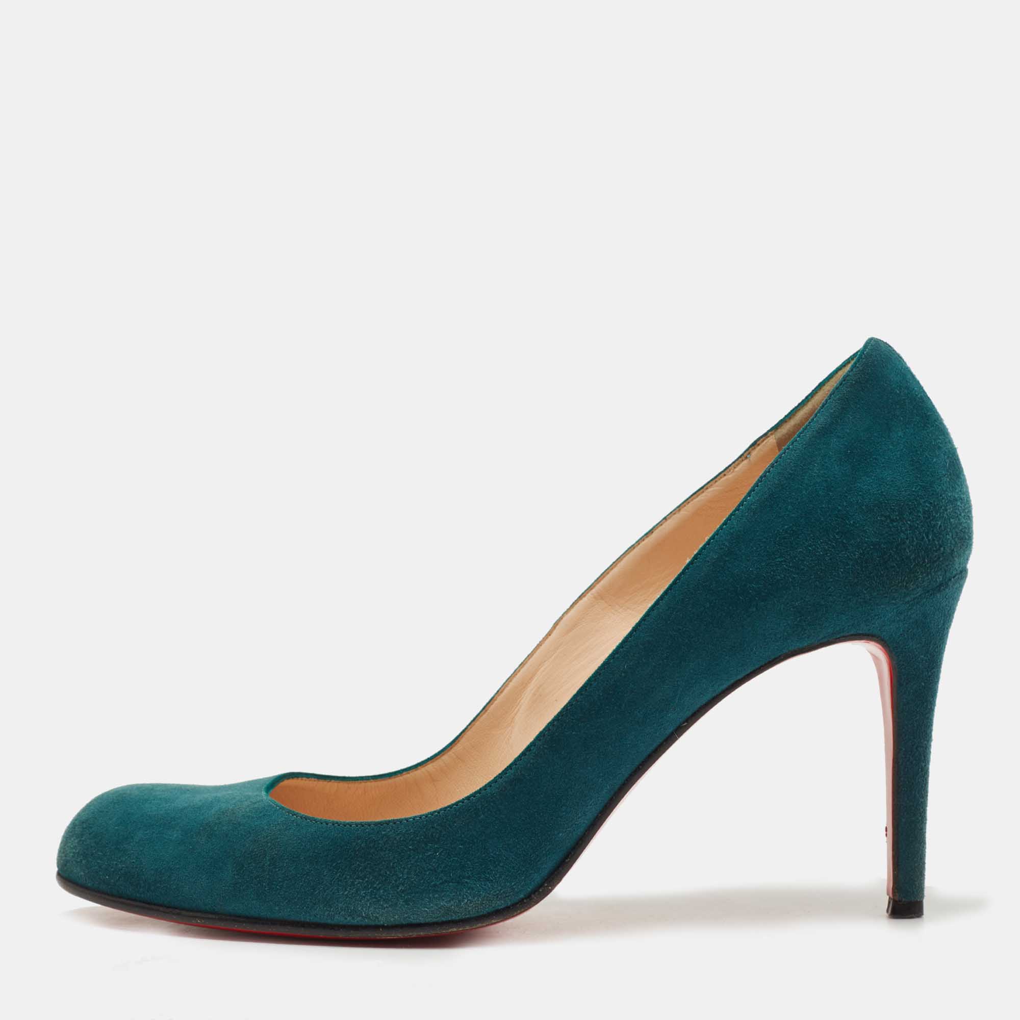 Pre Owned Christian Louboutin Teal Suede Simple Pumps Size 40.5
