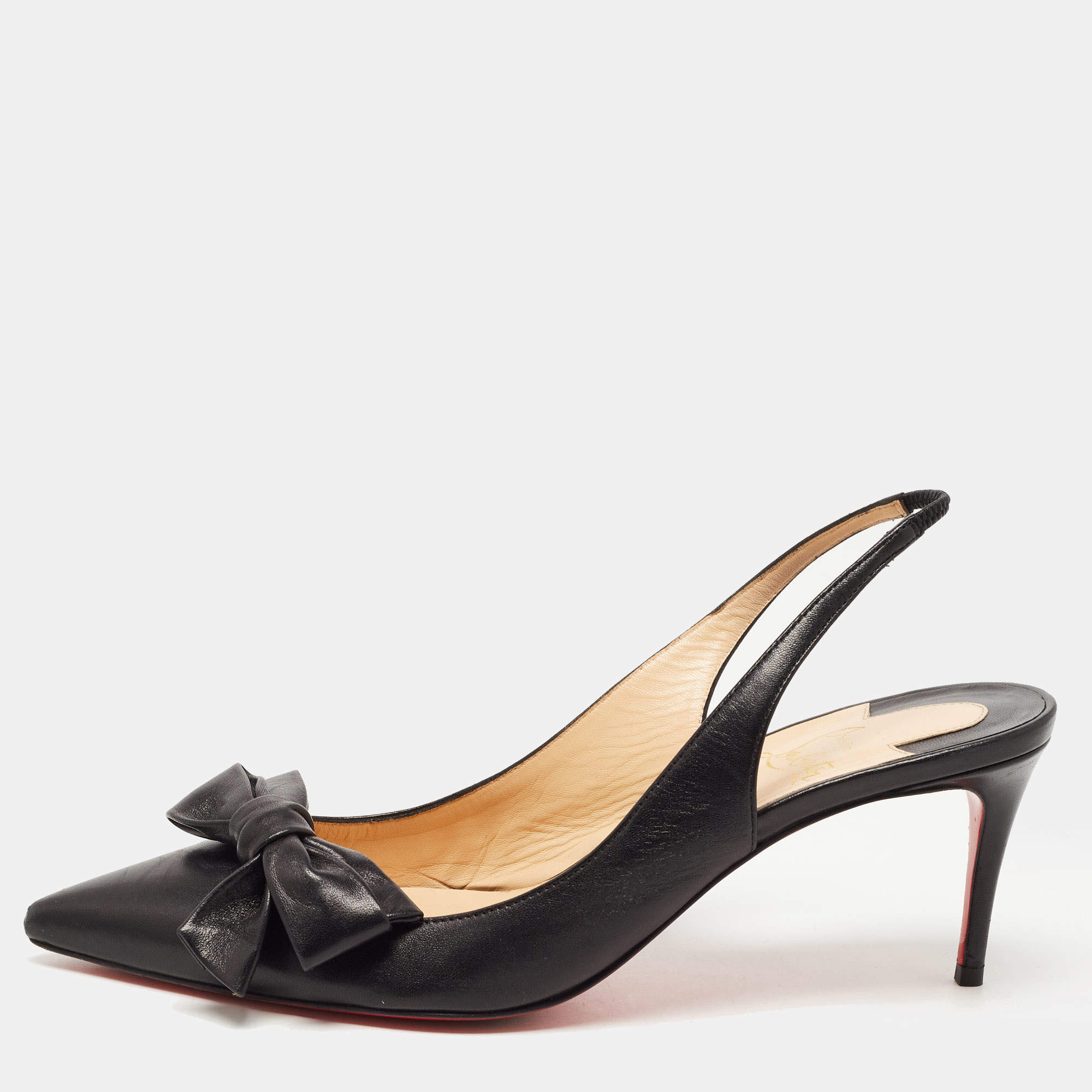 Pre Owned Christian Louboutin Black Leather Yasling 70 Slingback Pumps Size 39.5
