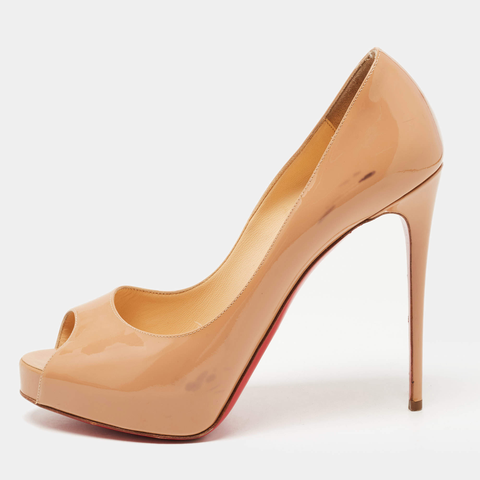 Pre Owned Christian Louboutin Beige Patent Leather New Very Prive Pumps Size 37.5