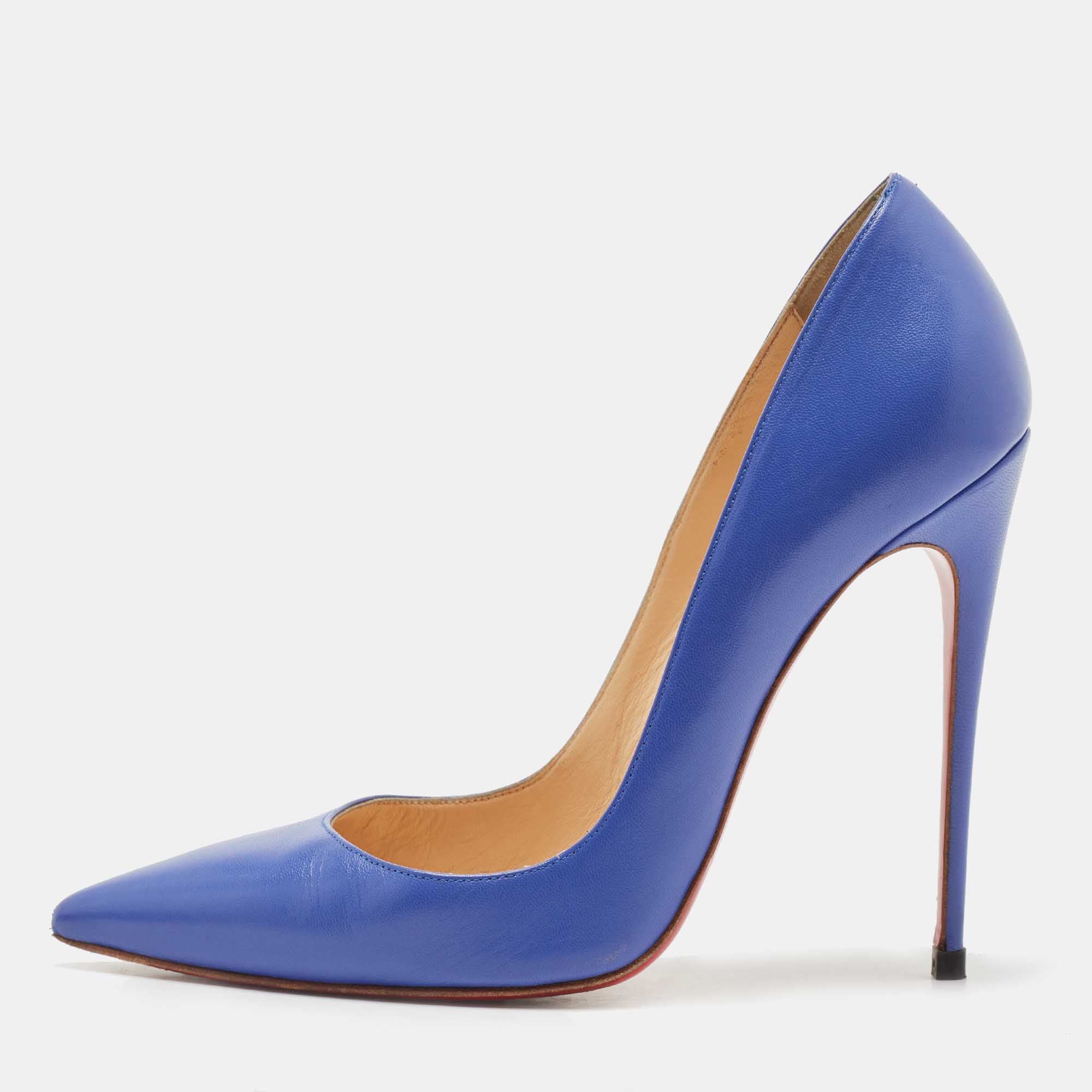 Pre Owned Christian Louboutin Blue Leather So Kate Pumps Size 38
