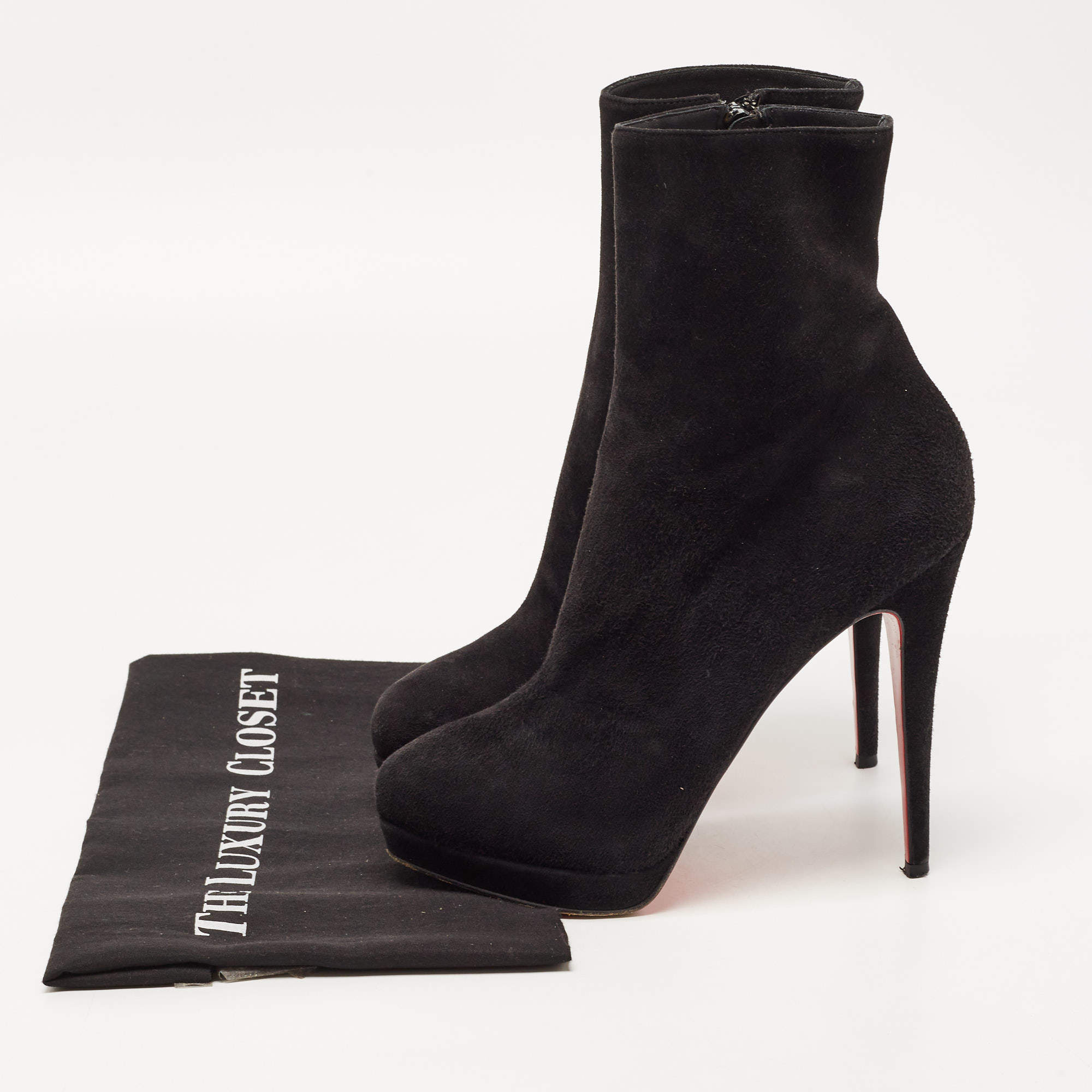 Christian Louboutin Black Suede Studded Zip Ankle Boots Size 39 at