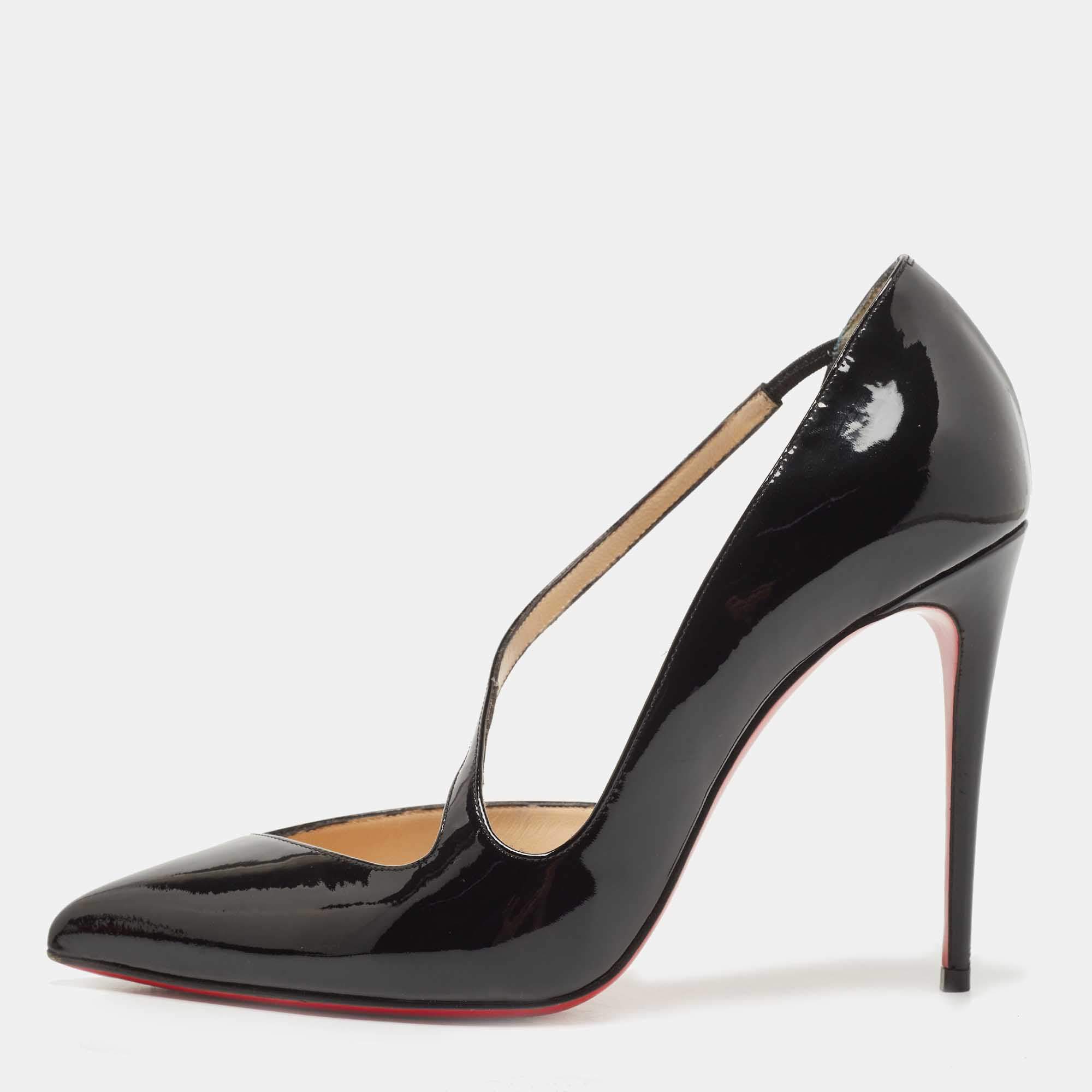 Pre Owned Christian Louboutin Black Patent Leather Jumping Pumps Size 38
