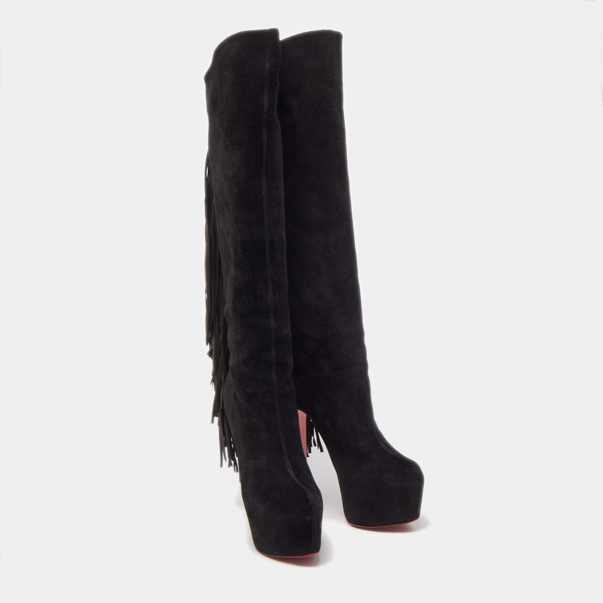 Louis Vuitton Black Goat Suede Cancan High Boots Size 8.5/39 - Yoogi's  Closet