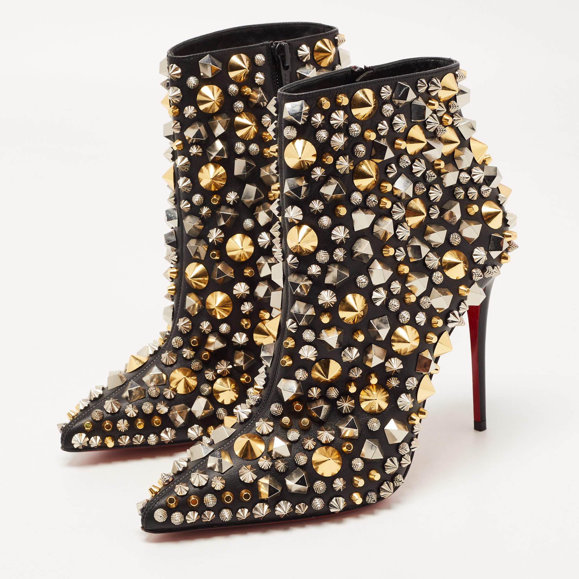 Christian Louboutin Black Leather Studded So Full Kate Ankle Booties Size 38