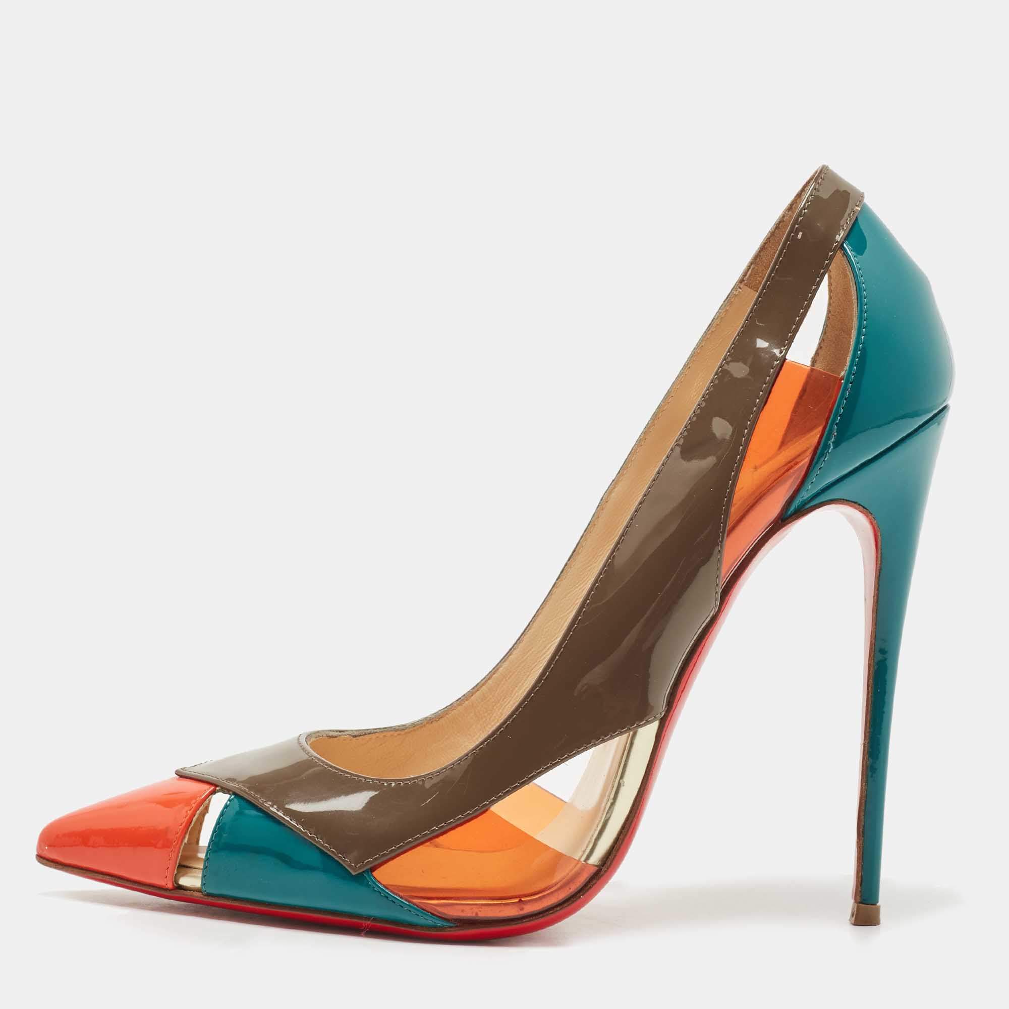 Christian Louboutin Multicolor PVC and Patent Pointed Toe Pumps Size 39