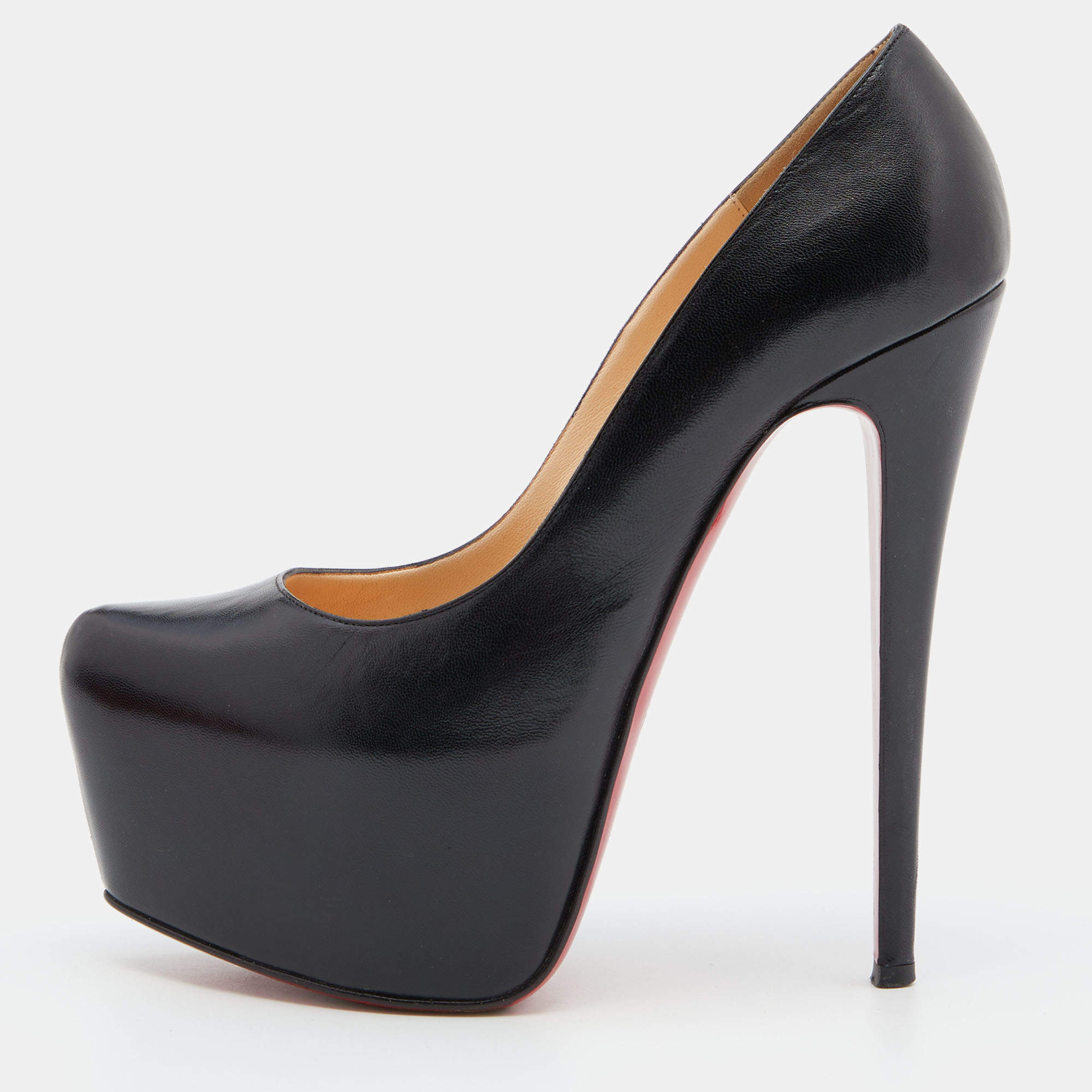 Pre Owned Christian Louboutin Black Leather Daffodile Pumps Size 38.5