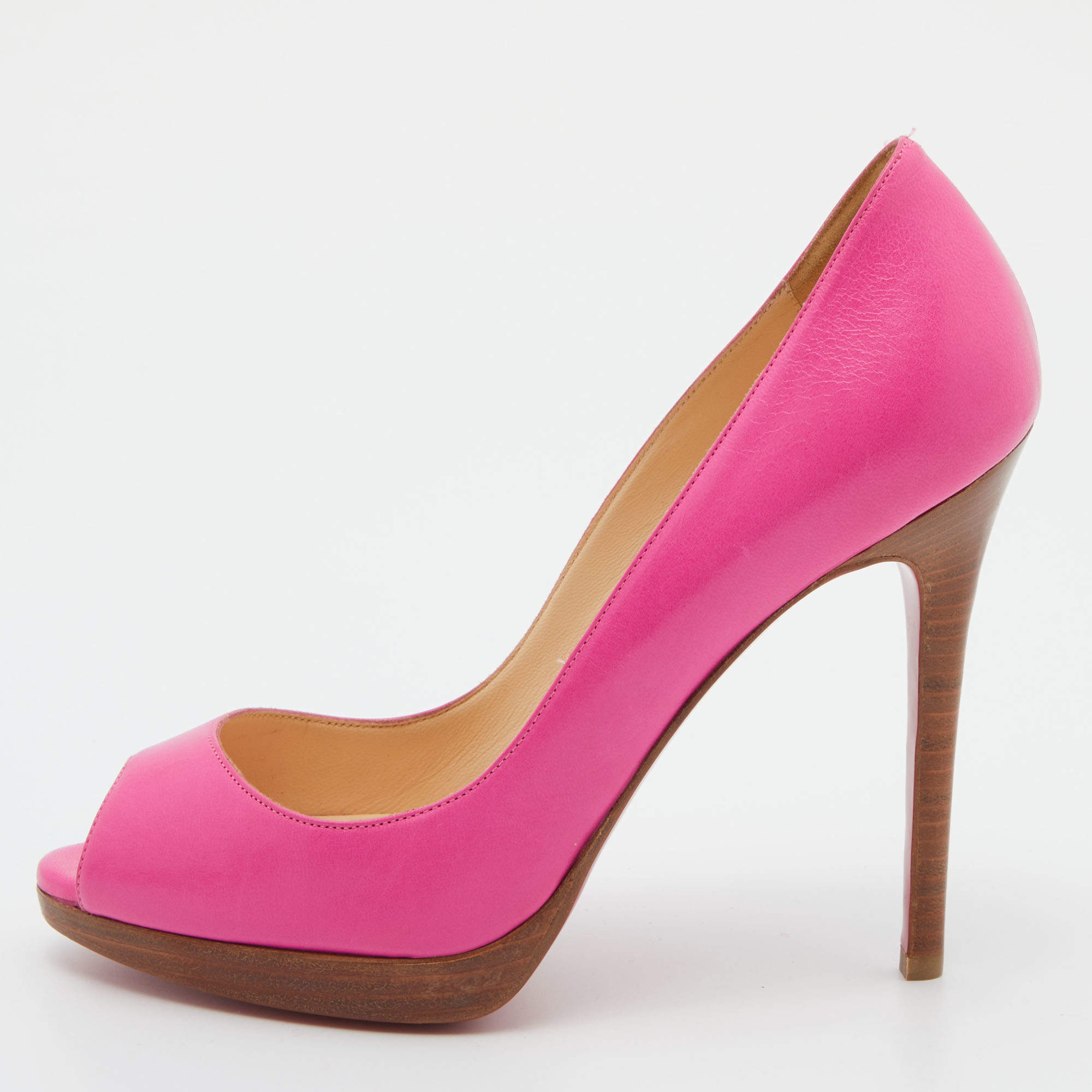 Christian Louboutin Pink Leather Peep Toe Platform Pumps Size 37