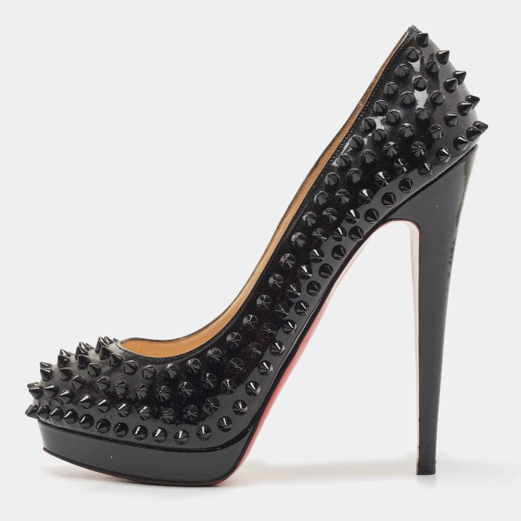 مملوكة مسبقًا Christian Louboutin Black Leather Alti Spike Pumps Size 39.5