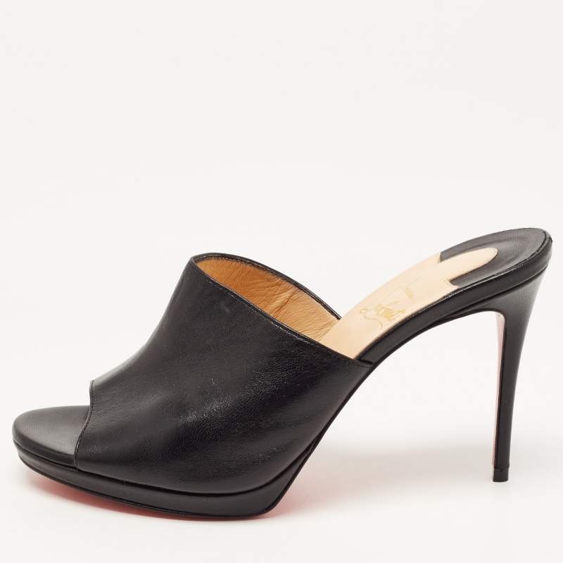 Christian Louboutin Black Leather Pigamule Open Slide Sandals Size 36.5