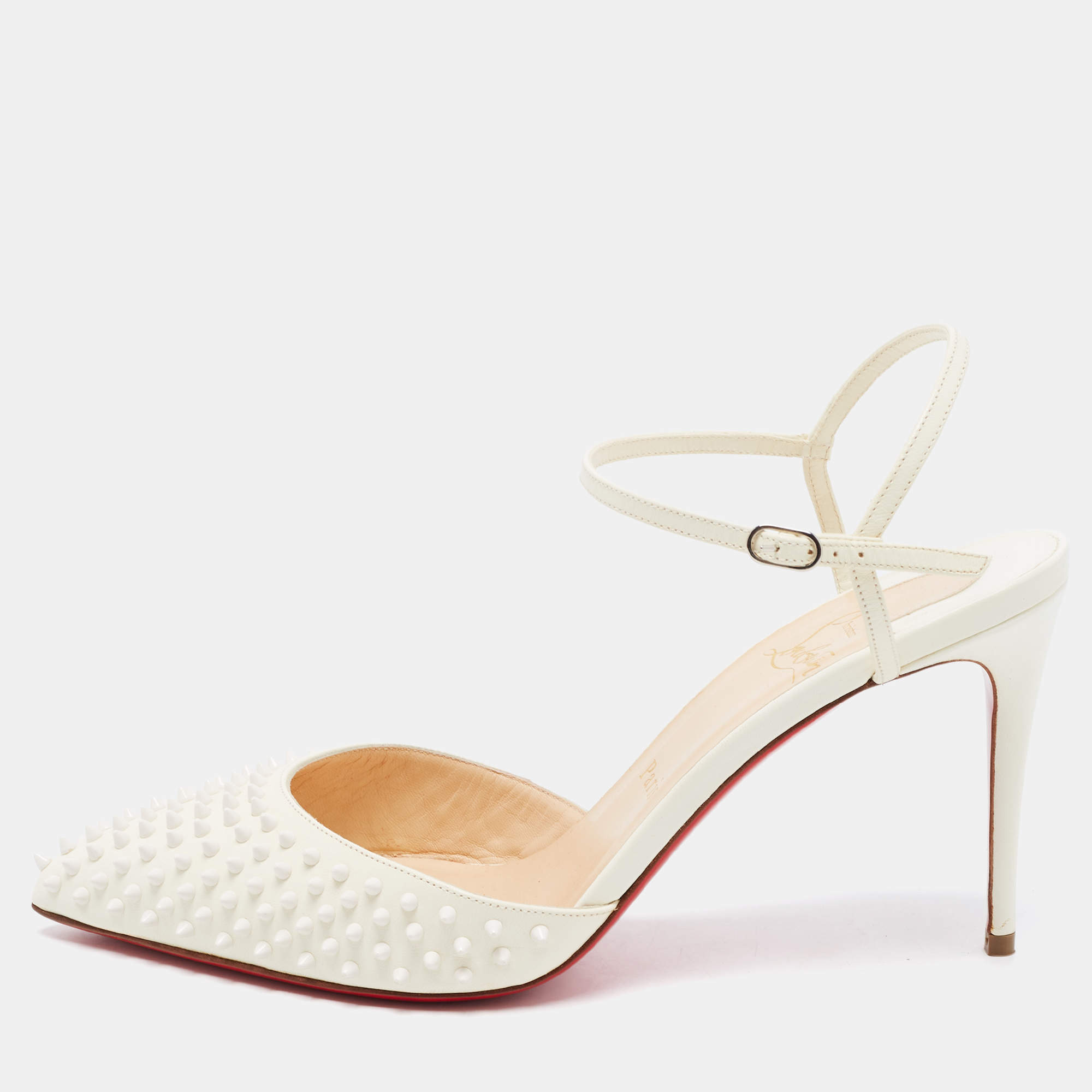 Christian Louboutin Baila Spiked Patent Leather Ankle-strap Pumps in White