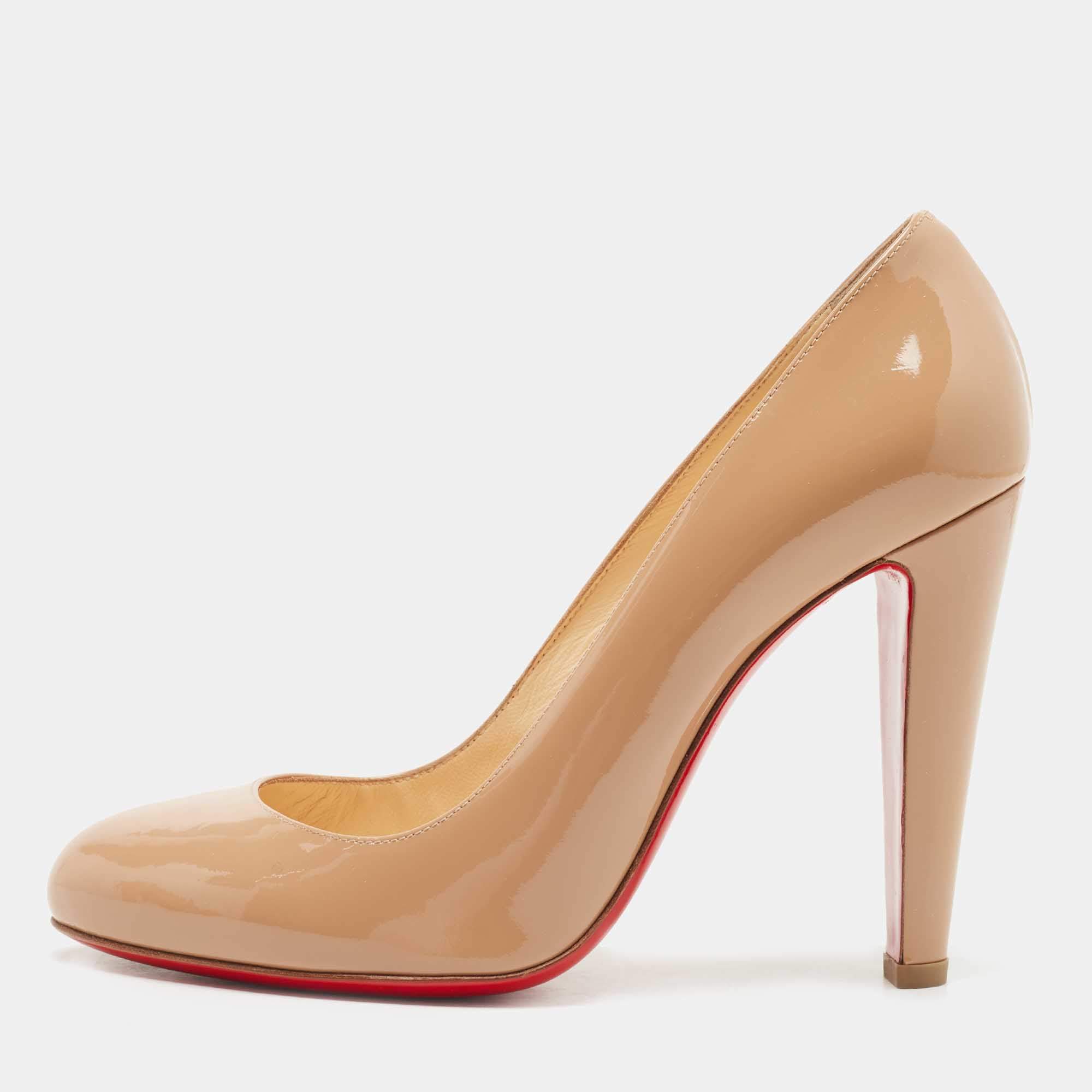 Christian Louboutin Beige Patent Leather FiFifa Round Toe Pumps