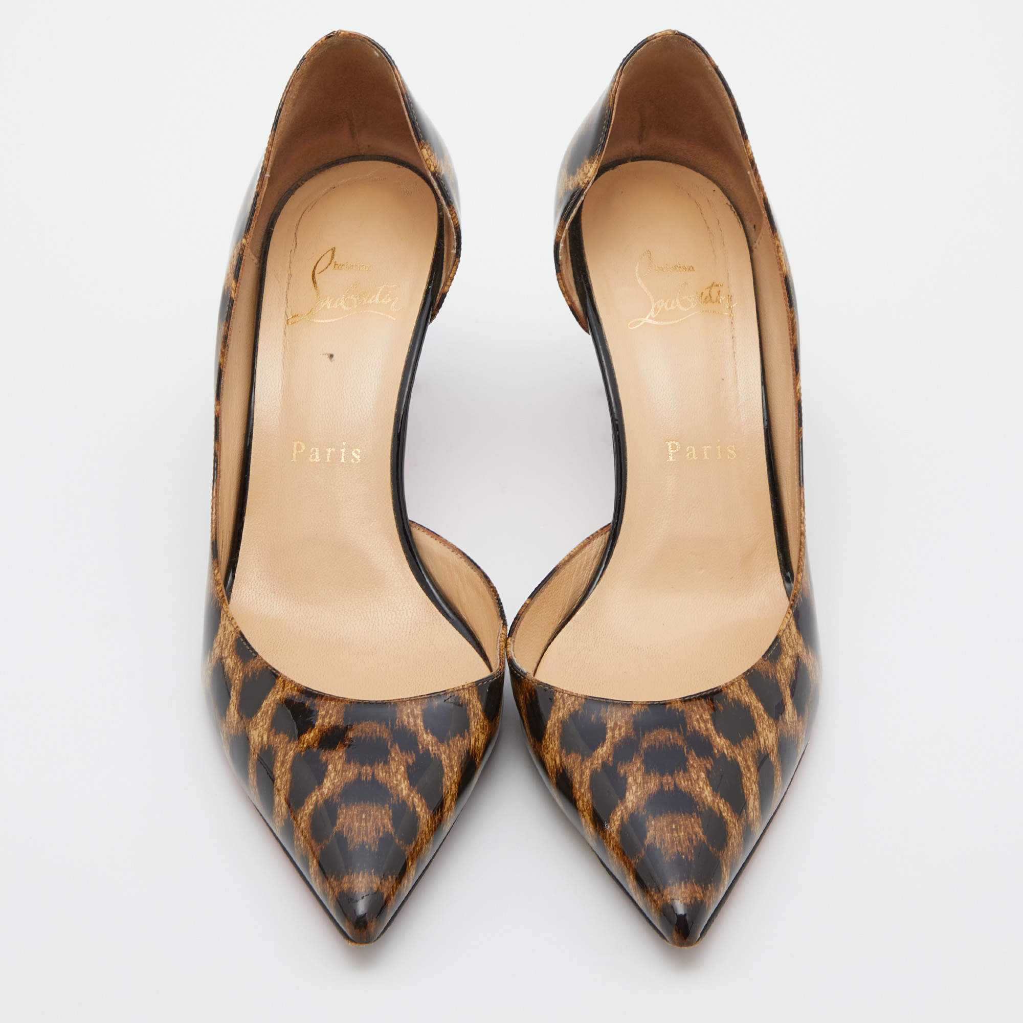 Christian Louboutin Brown Leopard Print Patent Leather Iriza Pointed Toe  D'orsay Pumps Size 37.5