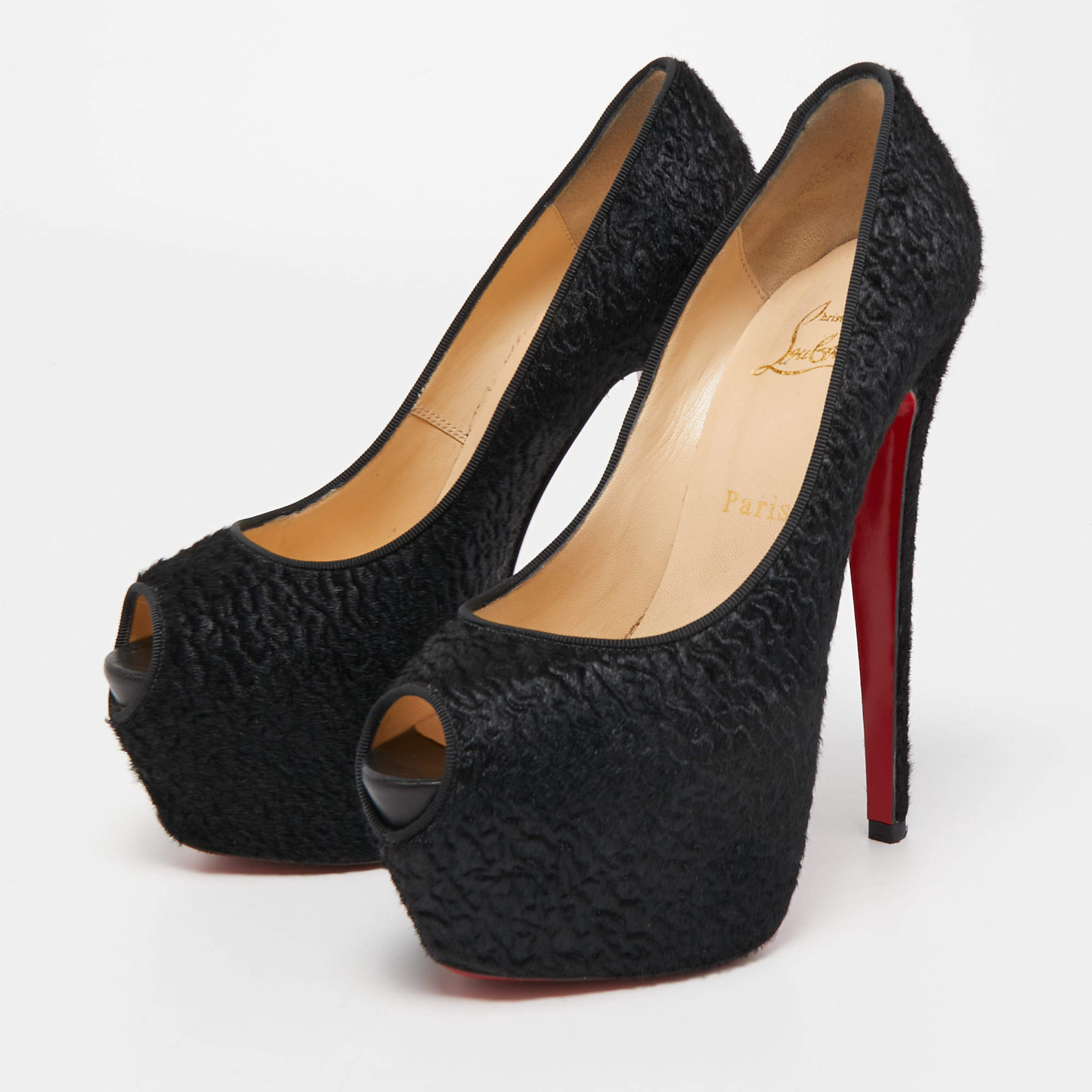 Christian Louboutin Authentic Black Towering High Heel Platform Pump Size  37 