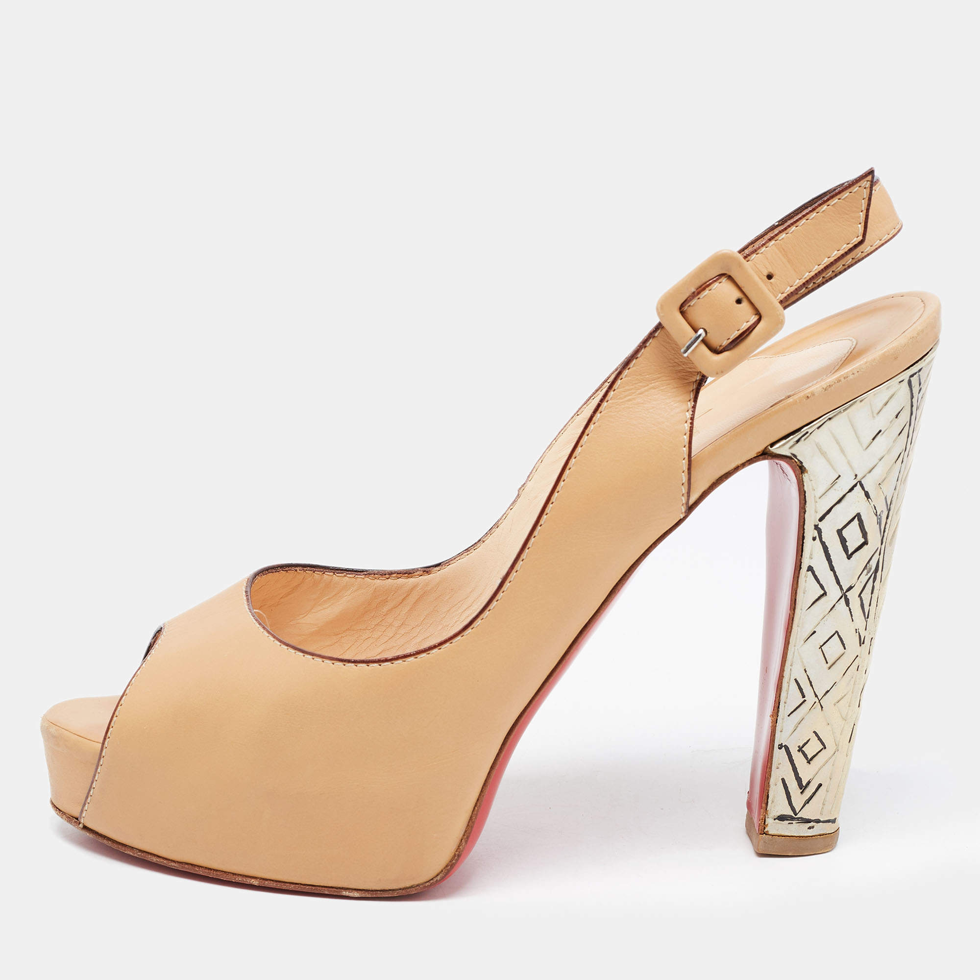 مملوكة مسبقًا Christian Louboutin Beige Leather Slingback Pumps Size 41
