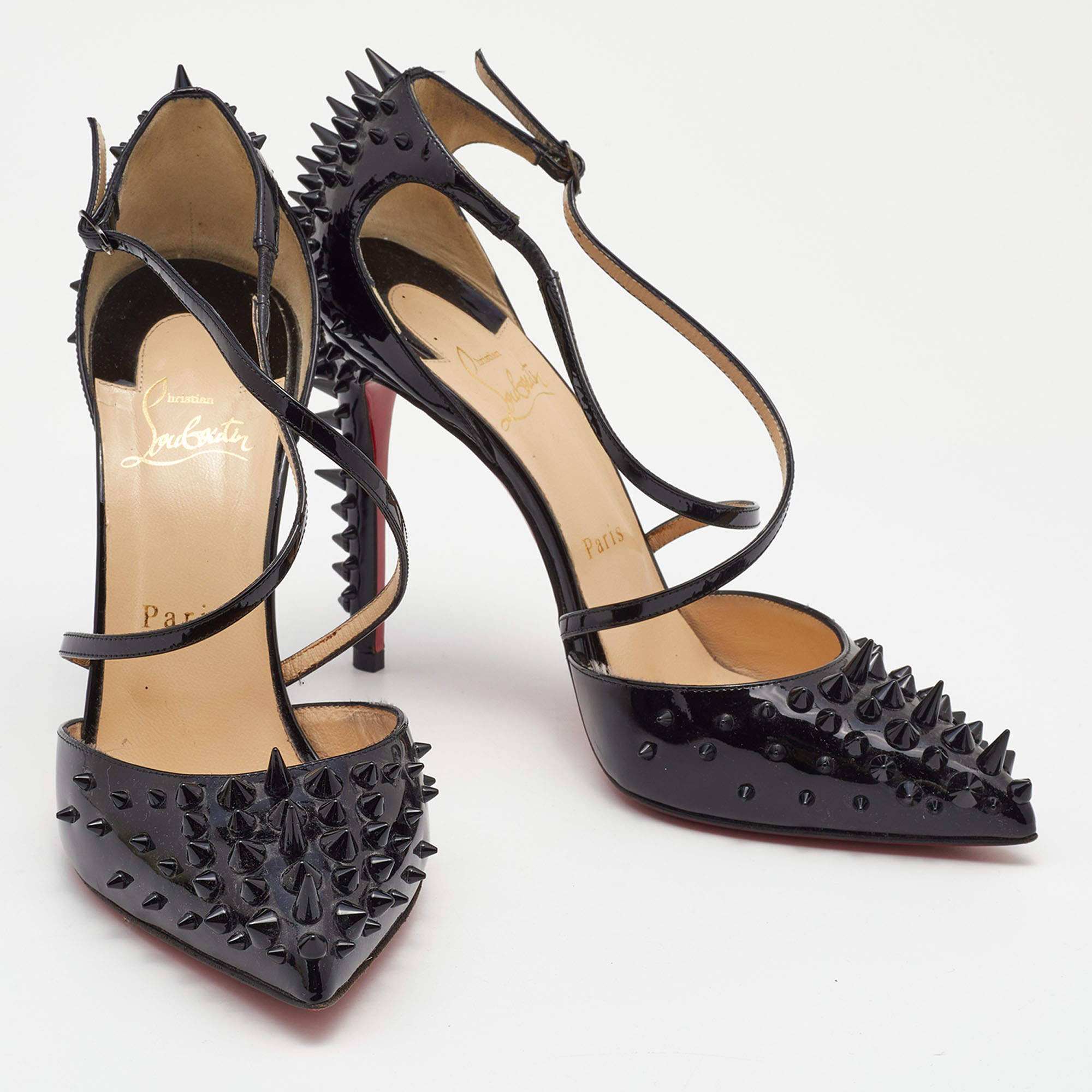 CHRISTIAN LOUBOUTIN SPIKE PUMPS 38 BLACK PATENT LEATHER SHOES ref.611190 -  Joli Closet