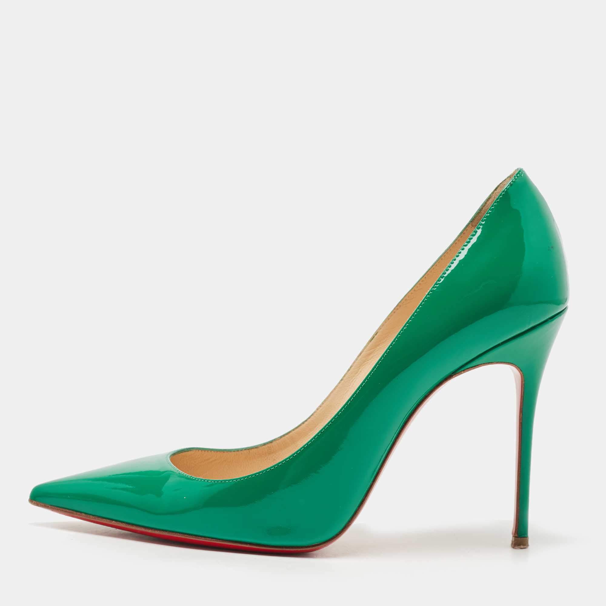 Pre Owned Christian Louboutin Green Patent So Kate Pumps Size 37