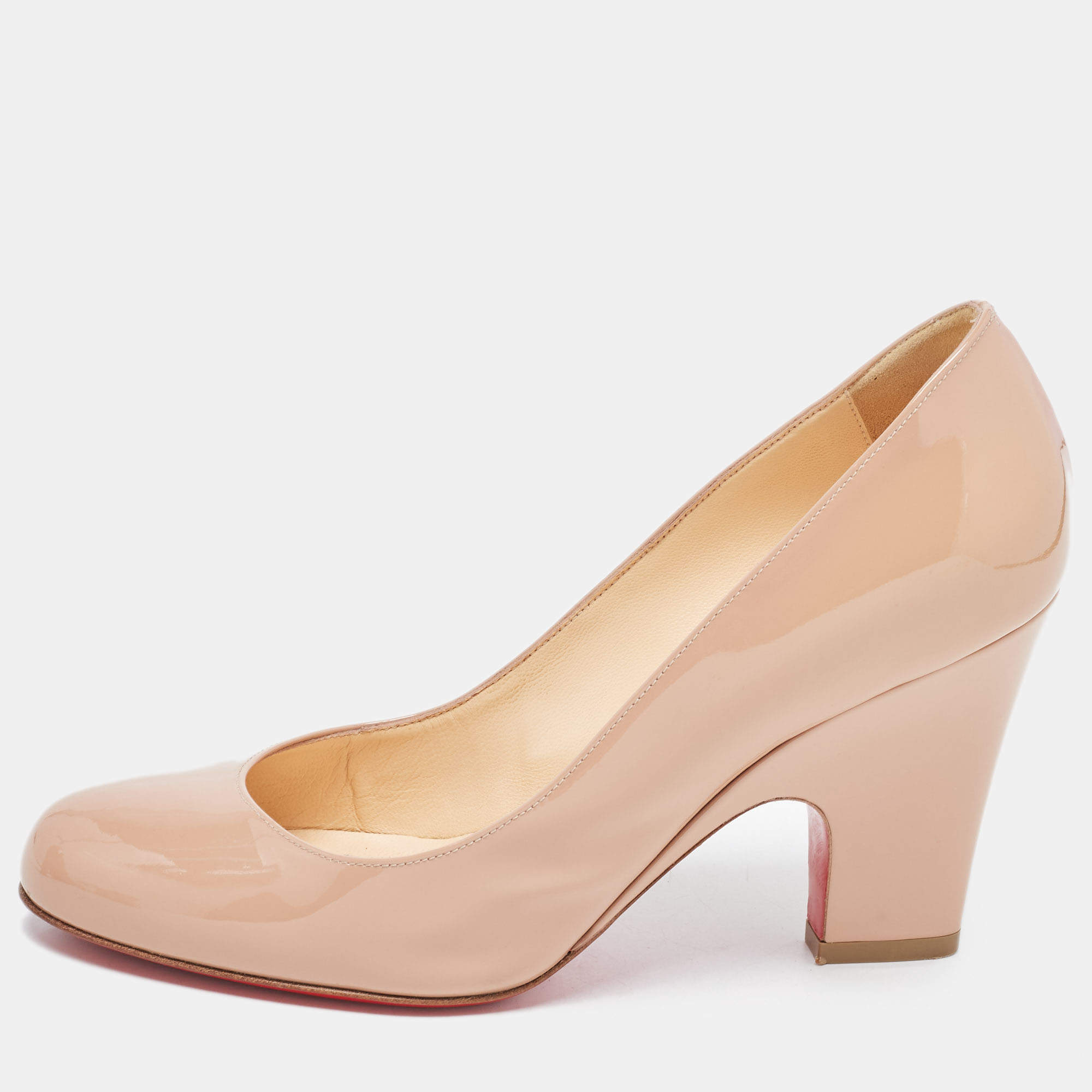 Pre Owned Christian Louboutin Beige Patent Leather Akdooch Round Toe Pumps Size 37