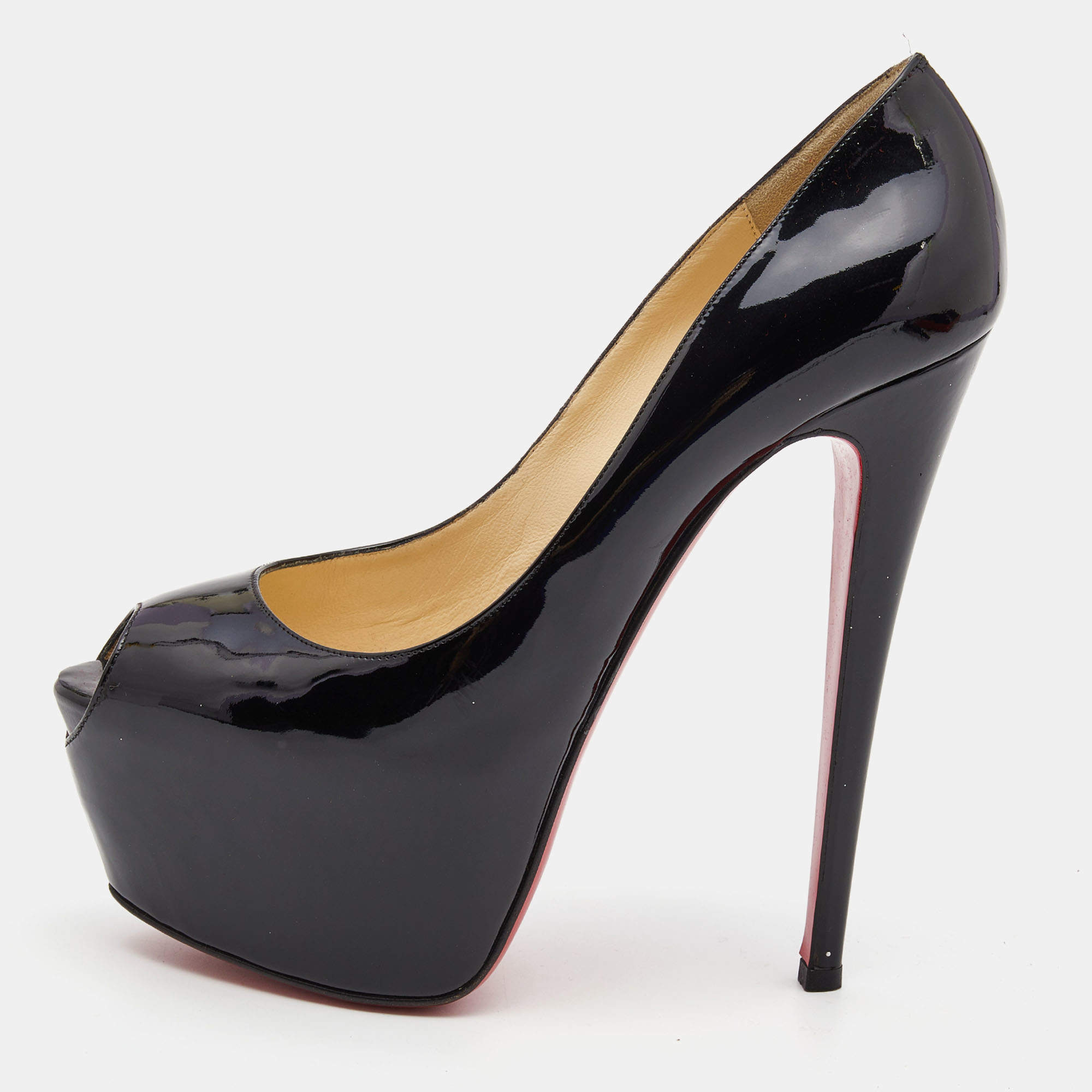 Pre Owned Christian Louboutin Black Patent Leather Highness Pumps Size 39.5