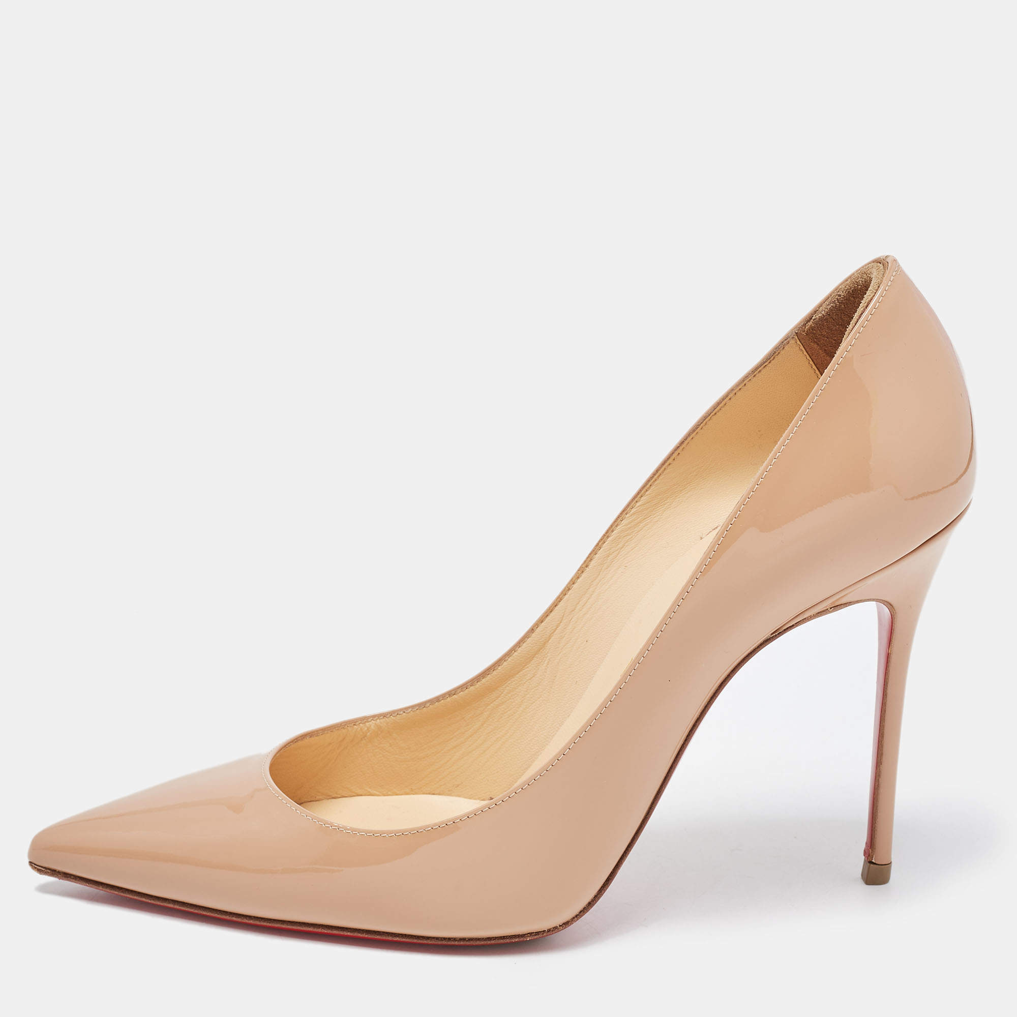 Christian Louboutin Beige Patent Leather Pigalle Pumps Size 37.5