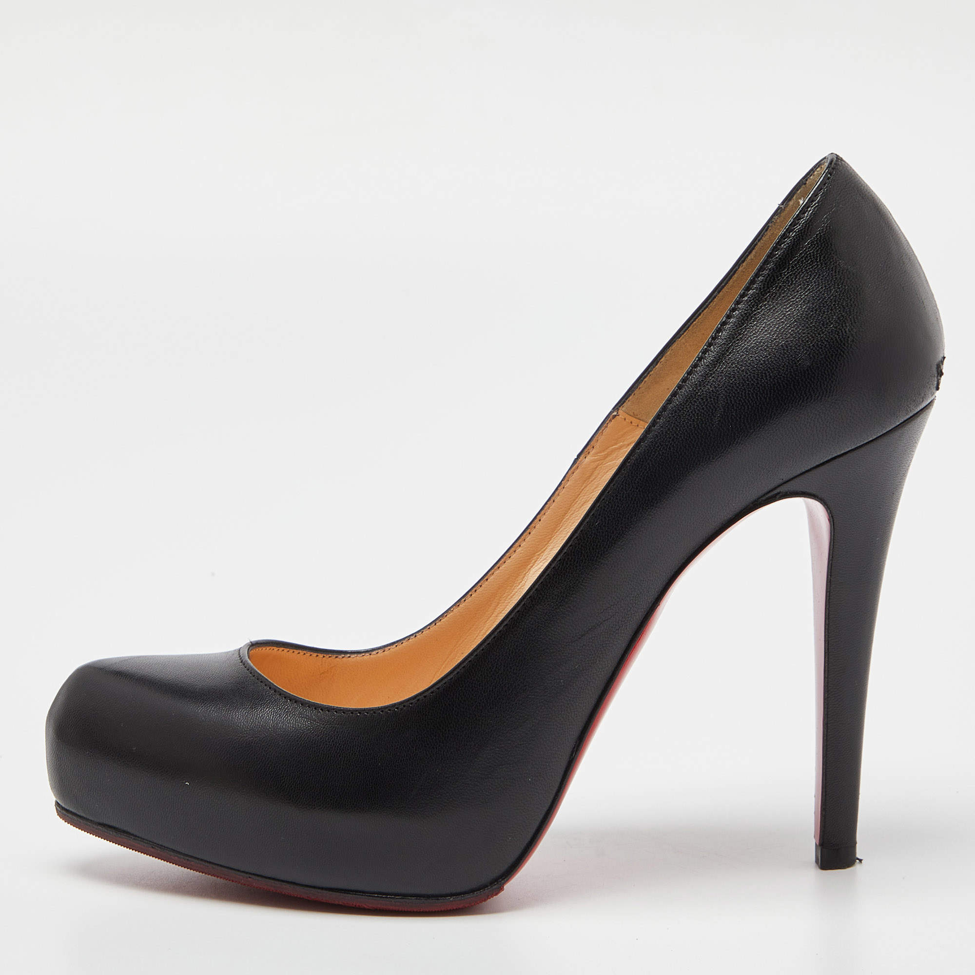 مملوكة مسبقًا Christian Louboutin Black Leather Rolando Platfom Pumps Size 37