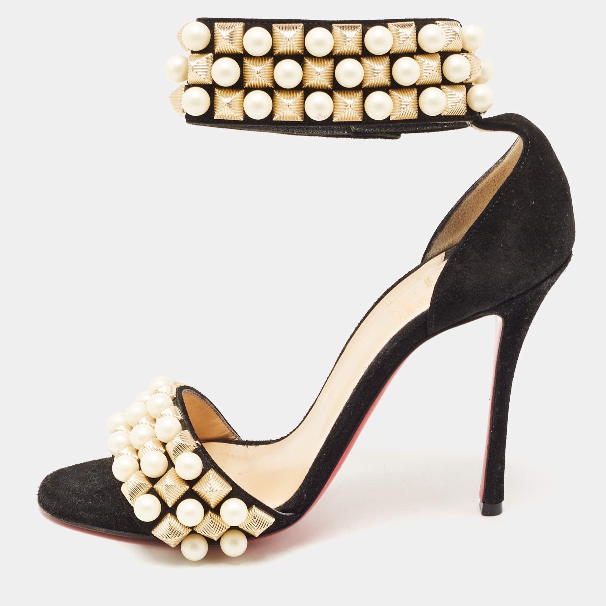 Christian Louboutin Black Suede Tudor Bal Ankle Strap Sandals Size 38