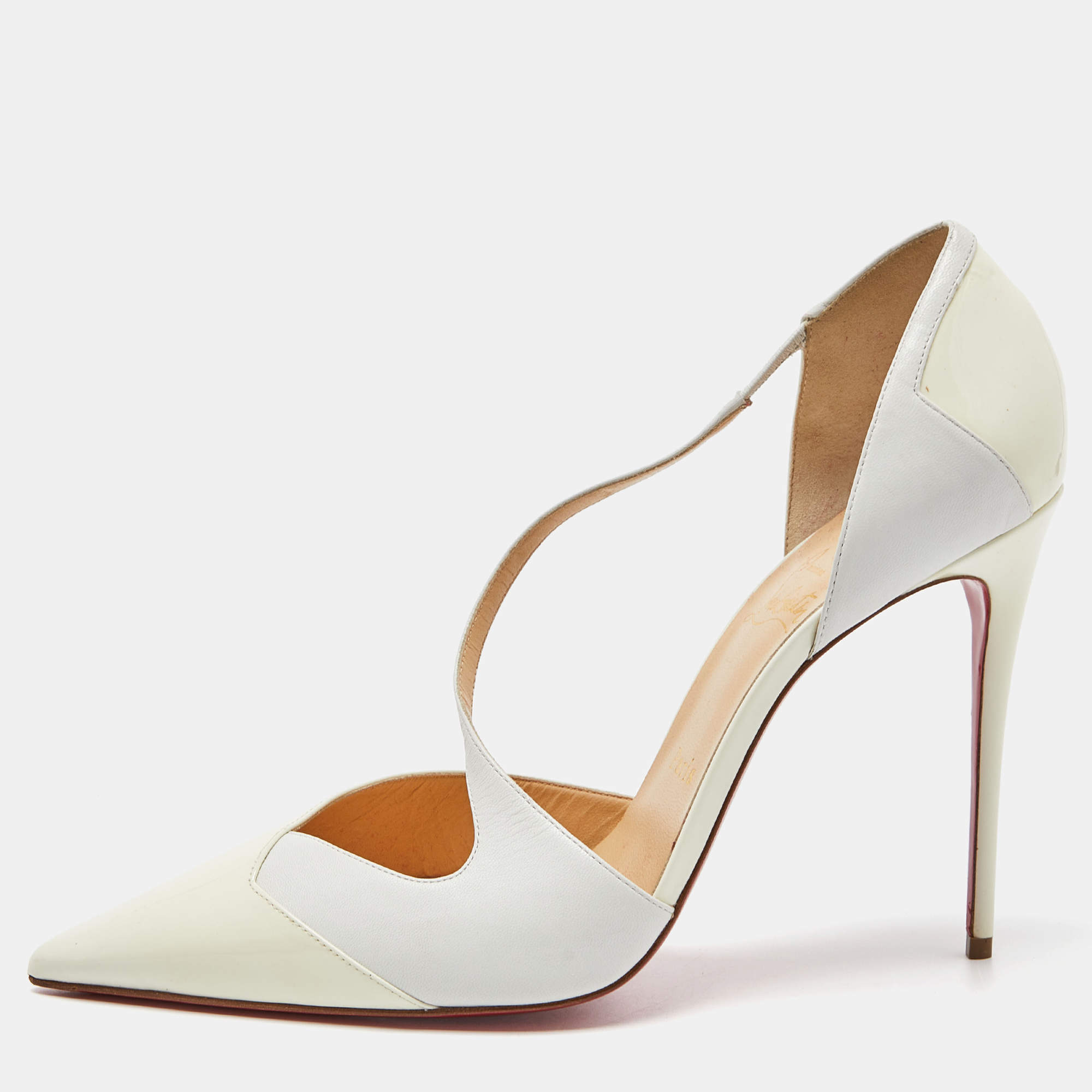 Pre Owned Christian Louboutin Two Tone Patent and Leather Round and Square D'orsay Pumps Size 42