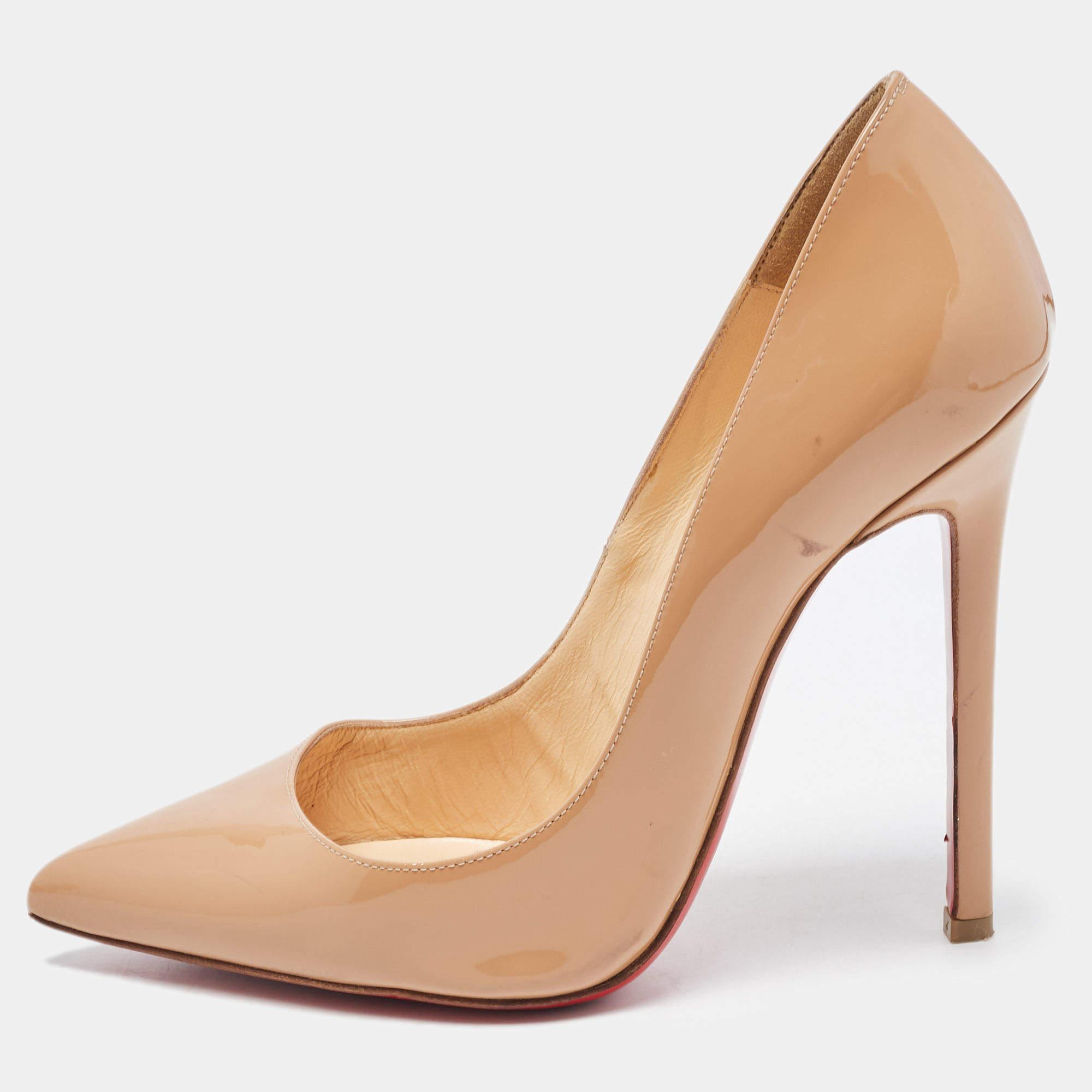 Pre Owned Christian Louboutin Beige Patent Leather So Kate Pumps Size 37.5