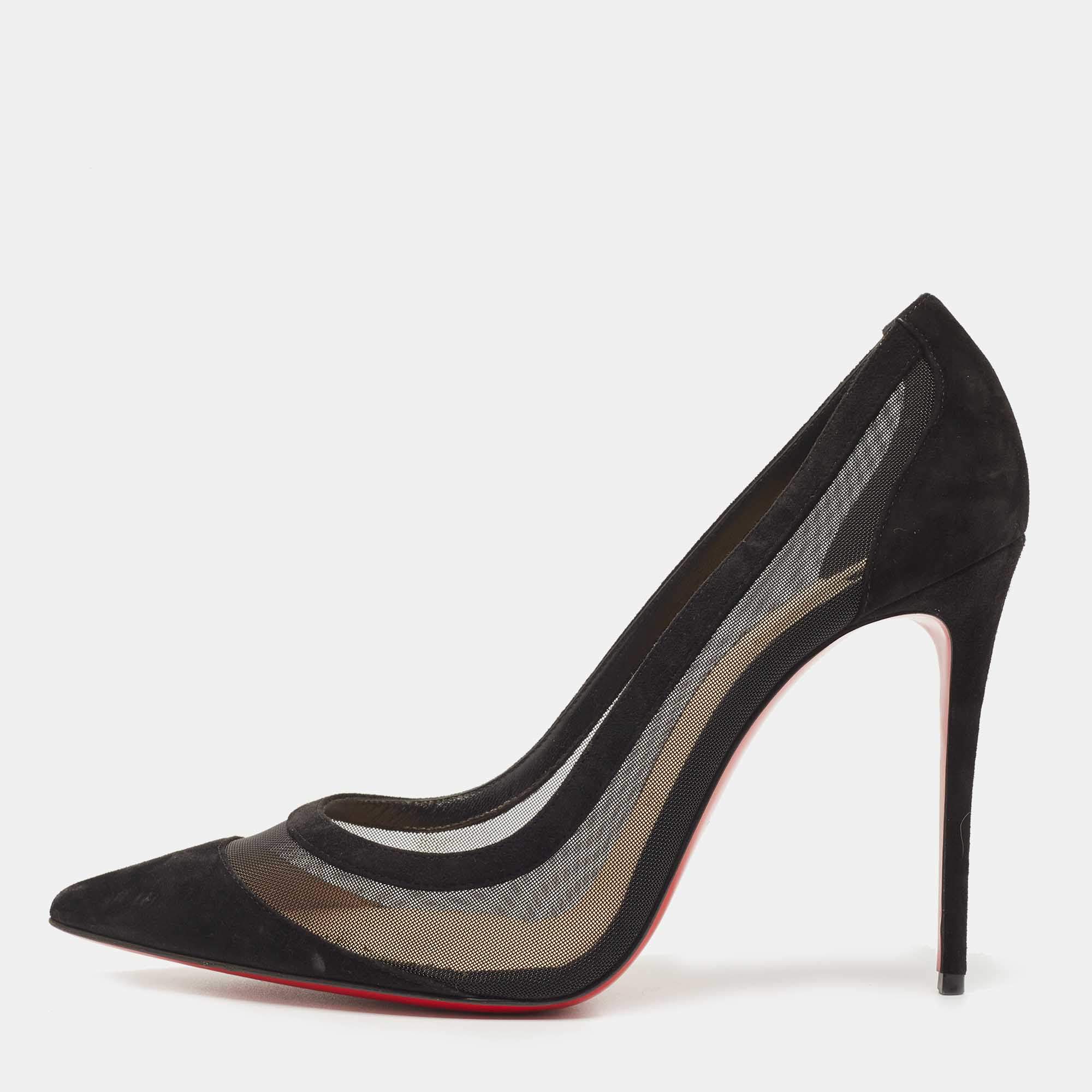 Authentic Christian Louboutin Black Solid Mesh Shoes on sale at