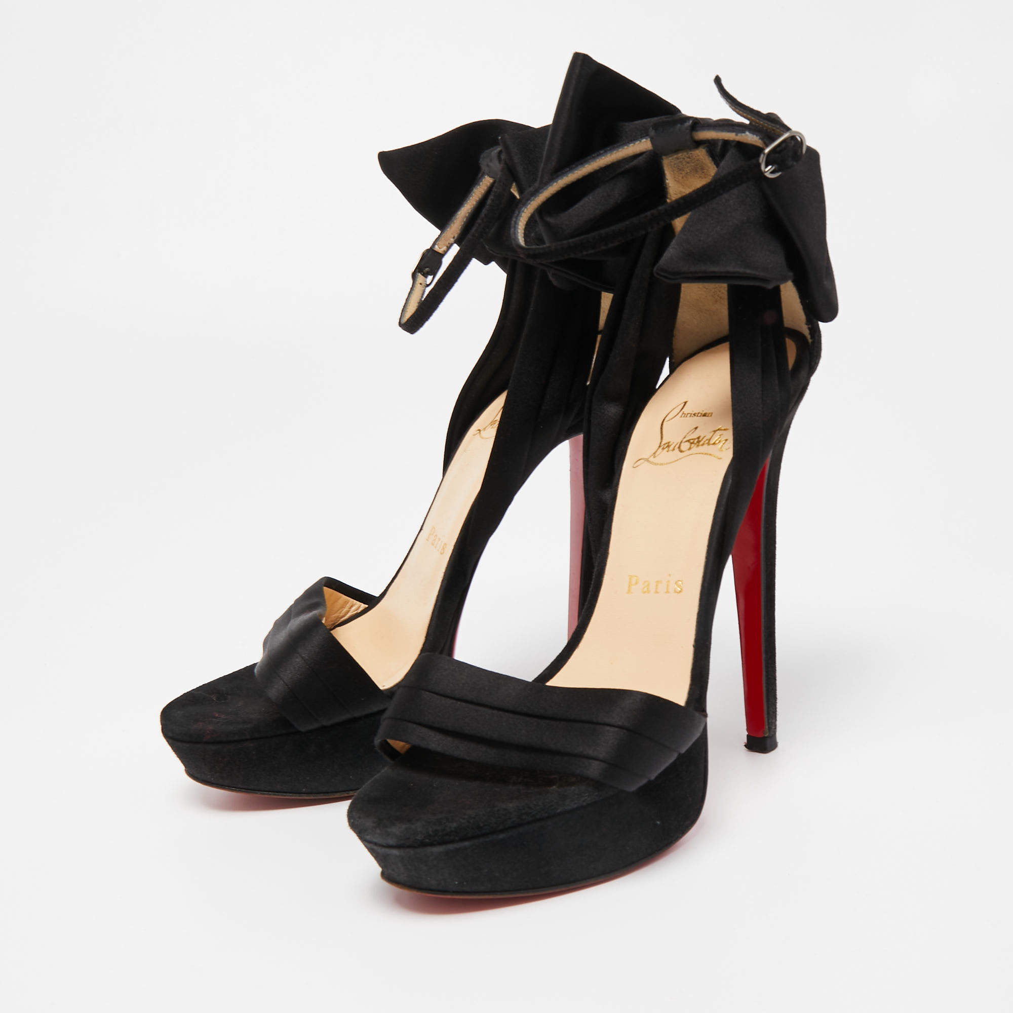 Christian Louboutin Satin Velour Vampanodo Platform Sandals - Size 7 / –  LuxeDH