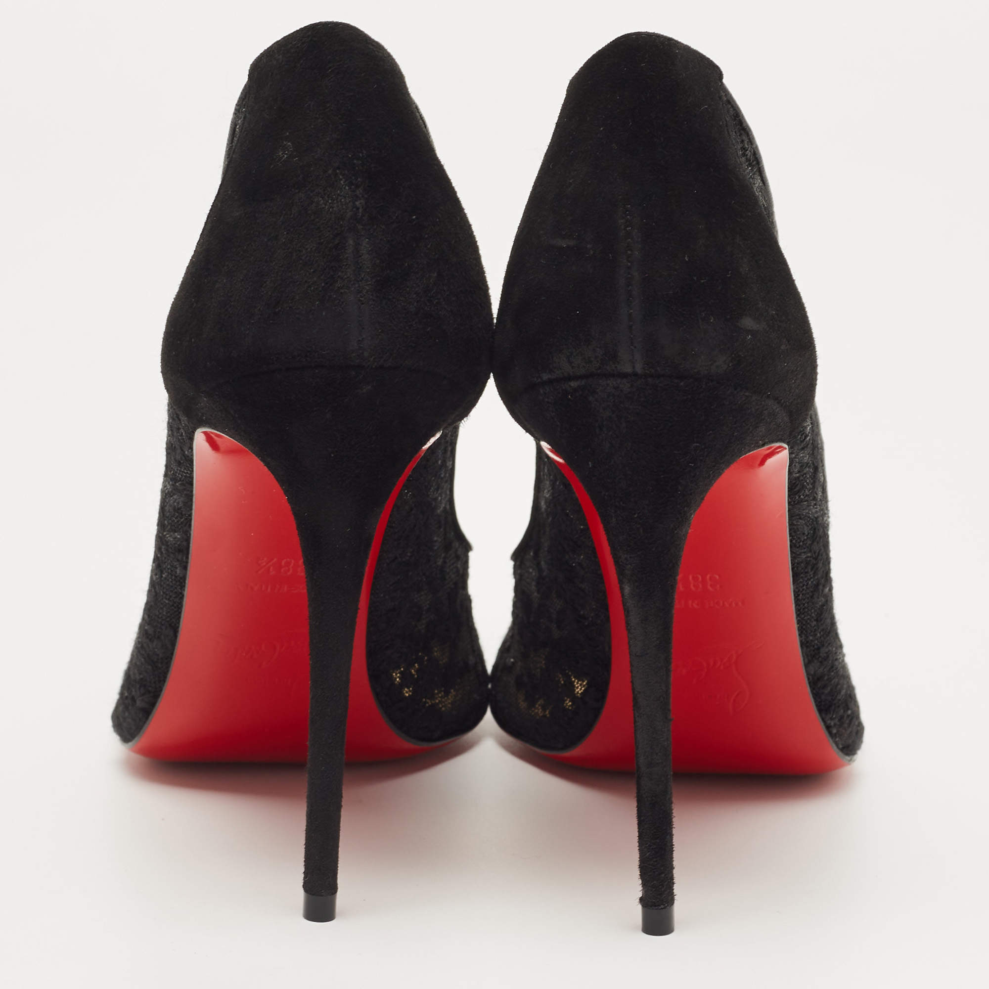 Pre Owned Christian Louboutin Black Mesh and Suede Follies Pumps Size 38.5